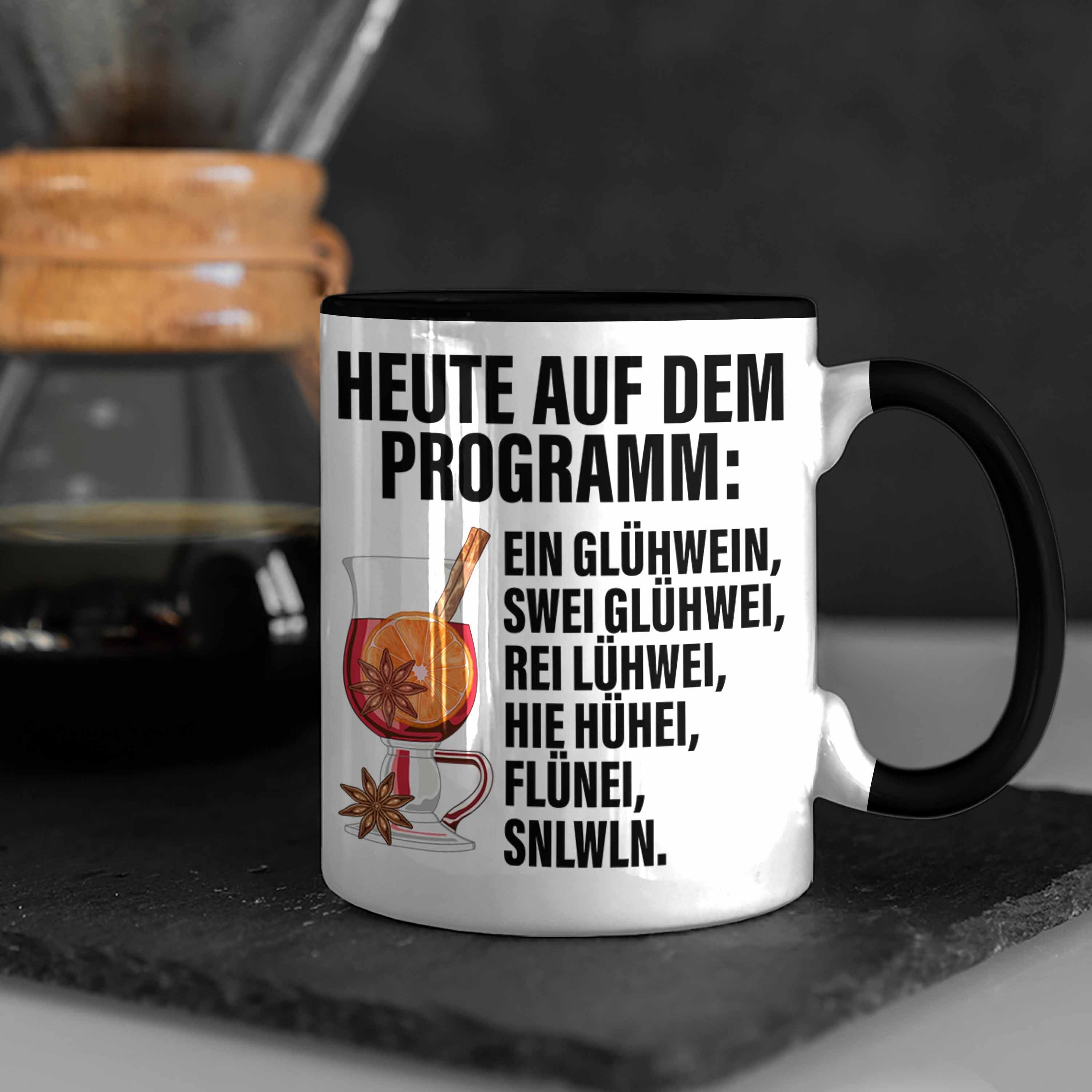 Henkel Becher Tasse Gläser Doppelwandig Tassen mit Glühwein Lustig Trendation - Glühweintassen Geschenk Lustige Trendation Schwarz Tasse Weihnachtsmarkt Spruch Glühweinbecher