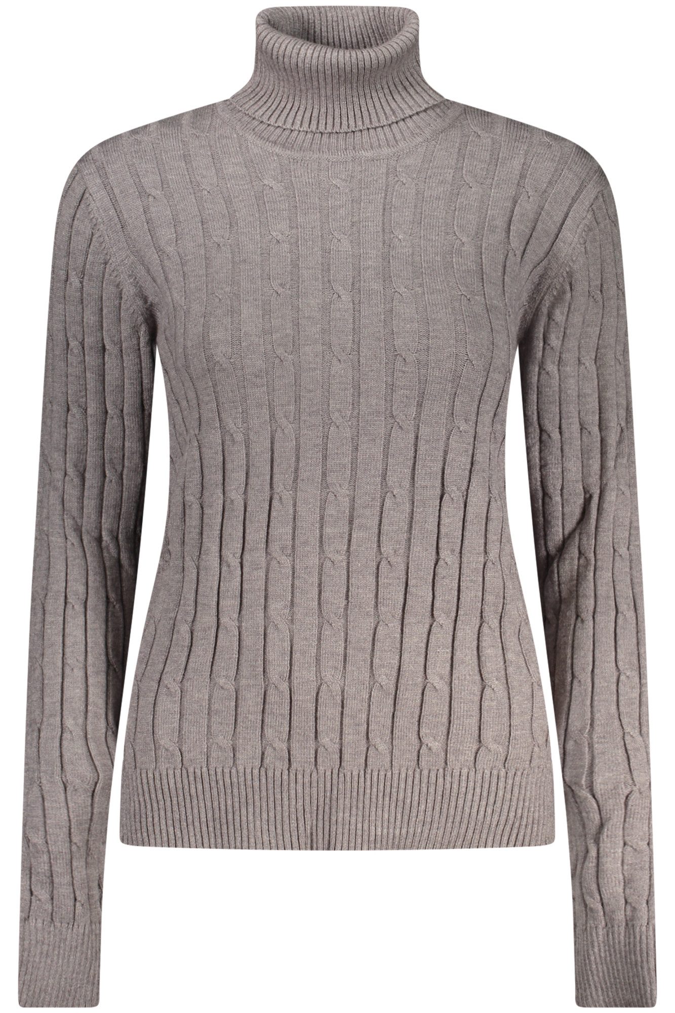 NORWAY 1963 Strickpullover Grauer Damenpullover mit Rollkragen und Zopfmuster – Stil von 1963