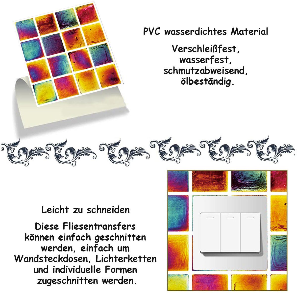 Fliesenaufkleber Jormftte Küche Wandfliesen Mehrfarbig Aufkleber,Stein-Effekt-Mosaik für 2 Wandtattoo