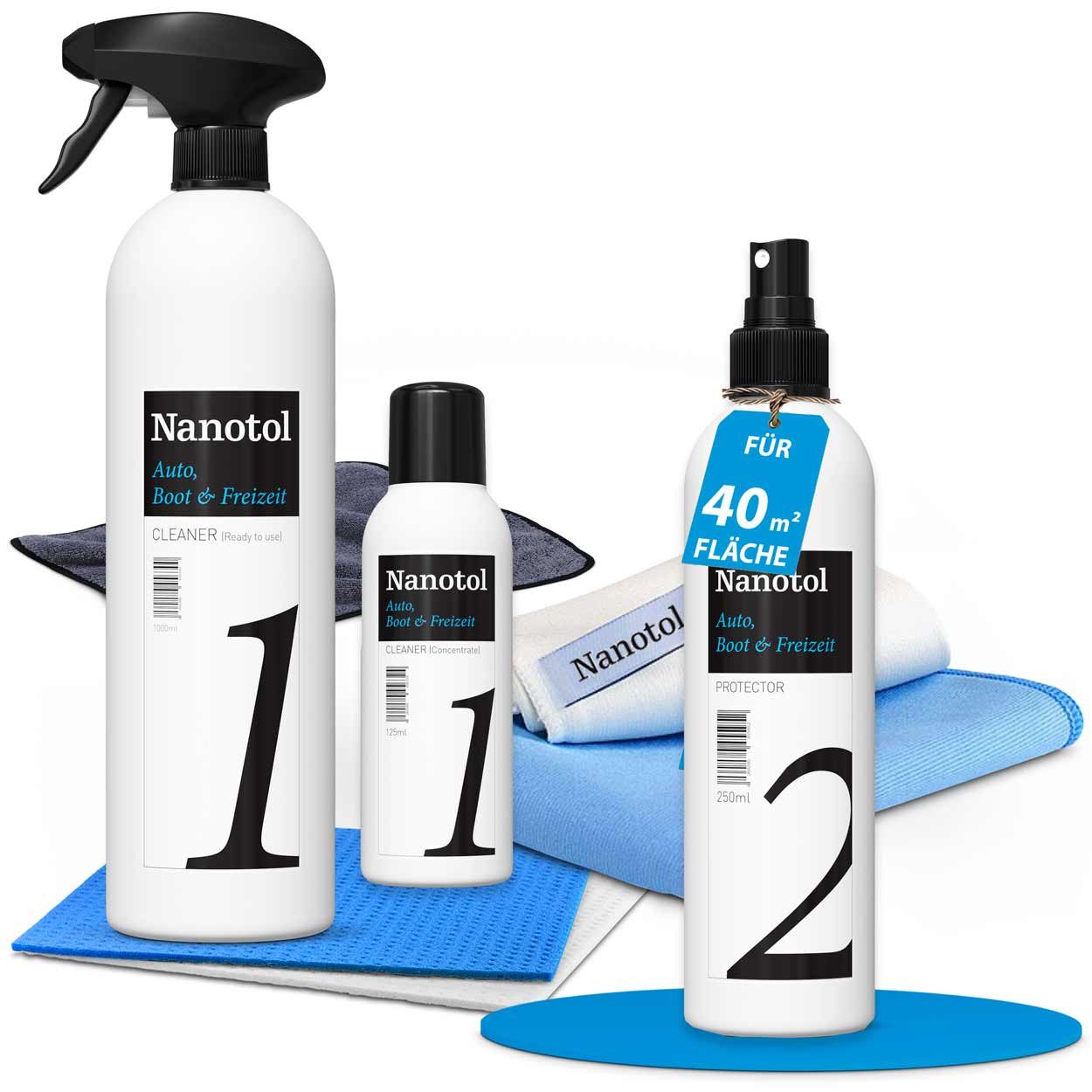 Nanotol Nanoversiegelung-Set für Fahrzeuge Scheibenversiegelung (Sets für unterschiedliche Reichweiten), Lotus-Effekt, Easy-to-clean-Effekt, Glanzverstärker