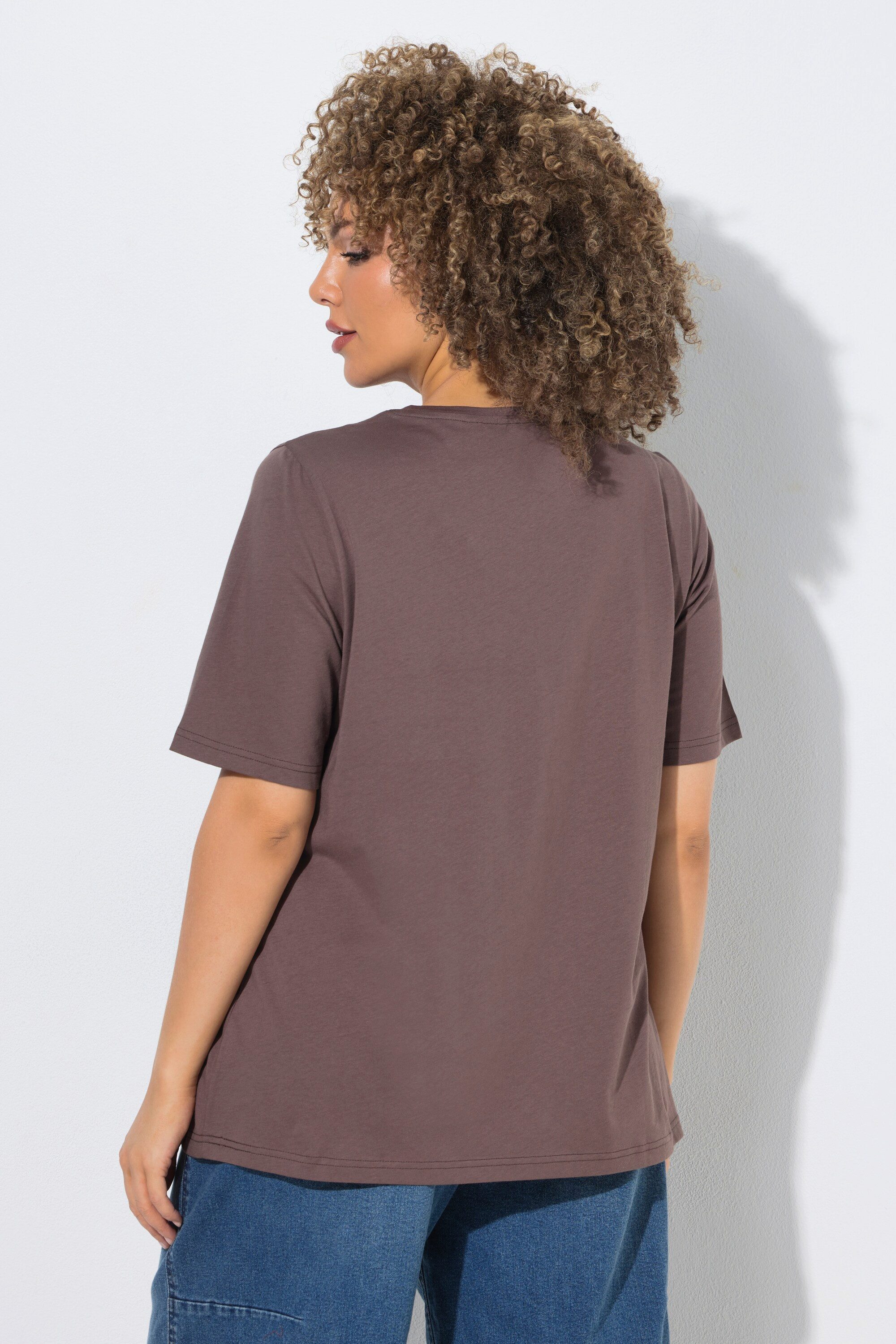 Ulla Popken T-Shirt T-Shirt Schriftmotiv Classic V-Ausschnitt Halbarm