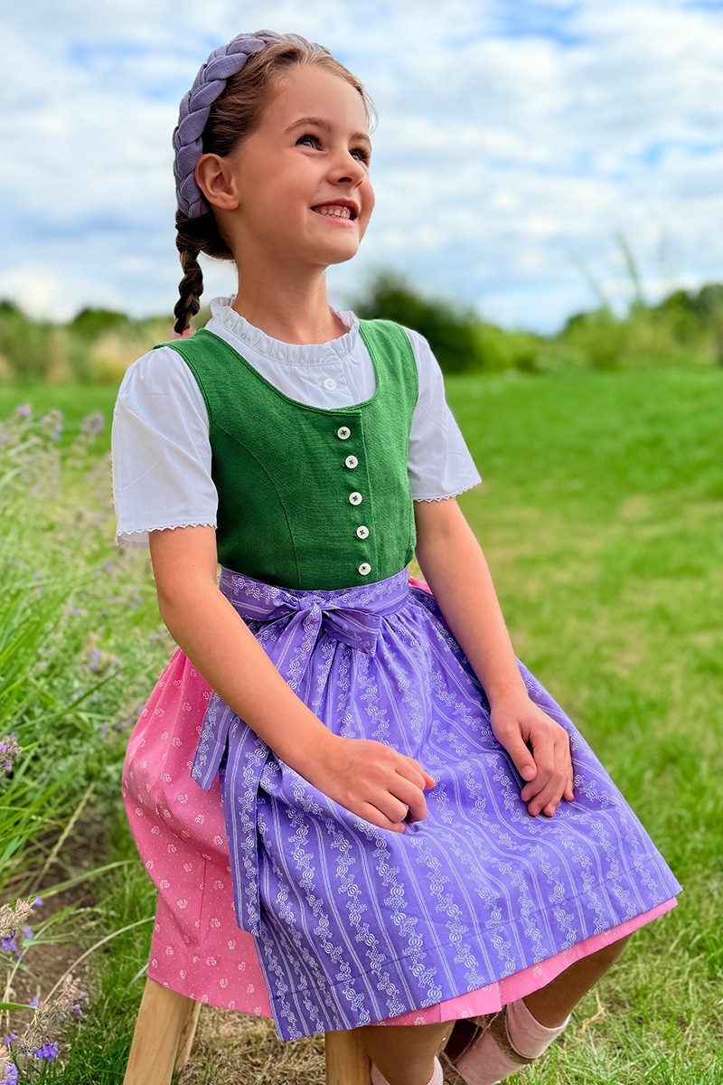 Isar-Trachten Dirndl Kinderdirndl 3tlg. - "AUSSEER TRACHT" - grün/rosa/lila