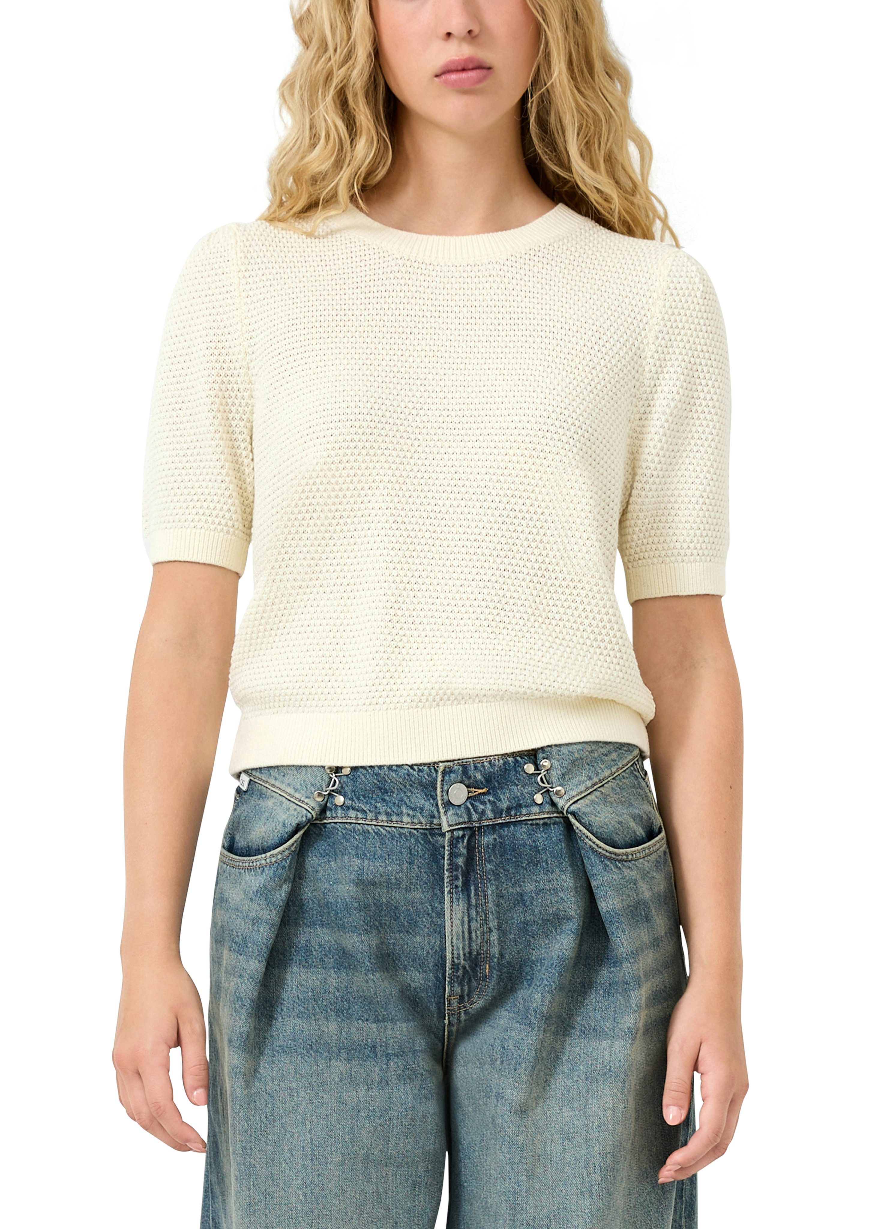 QS Strickpullover Halbarm und in Waben-Optik