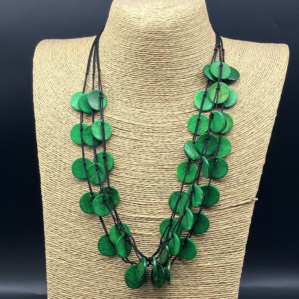 LAKKEC Charm-Kette Halskette im Urlaub mit Charm grün Bohemian-Stil Runde Anhänger lange