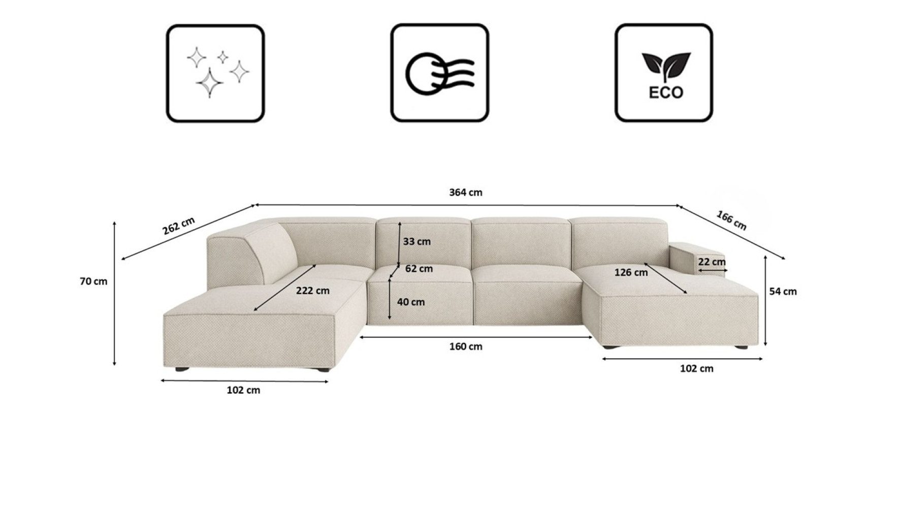 Kaiser Möbel Ecksofa Ecksofa Cursal V – großes modulares Design für Stil und Komfort, Einzelsofa