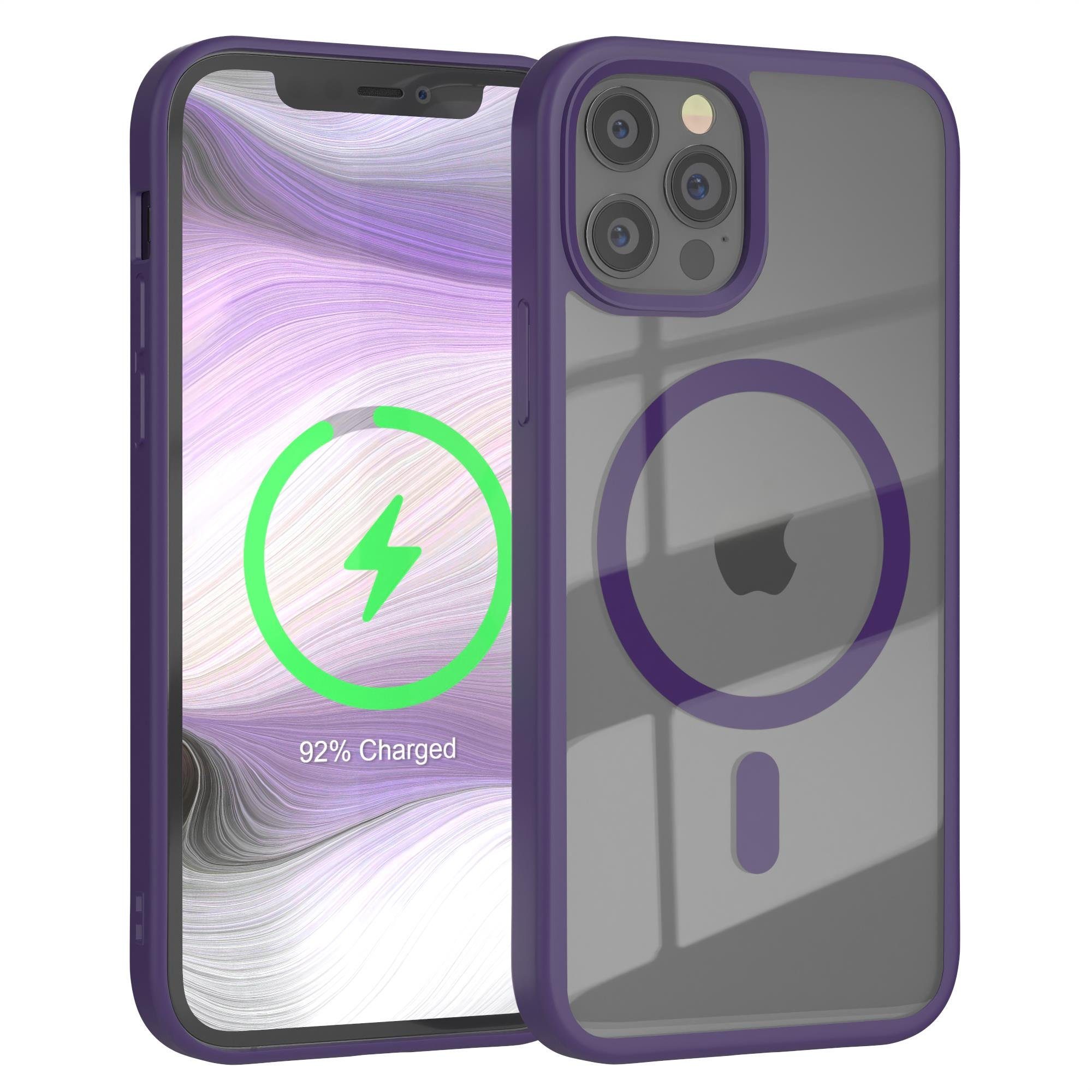 EAZY CASE Handyhülle Transparente Hülle mit MagSafe für iPhone 12 / Pro 6,1 Zoll, Hülle mit Kameraschutz, Smart Case kompatibel mit Magsafe, Violett