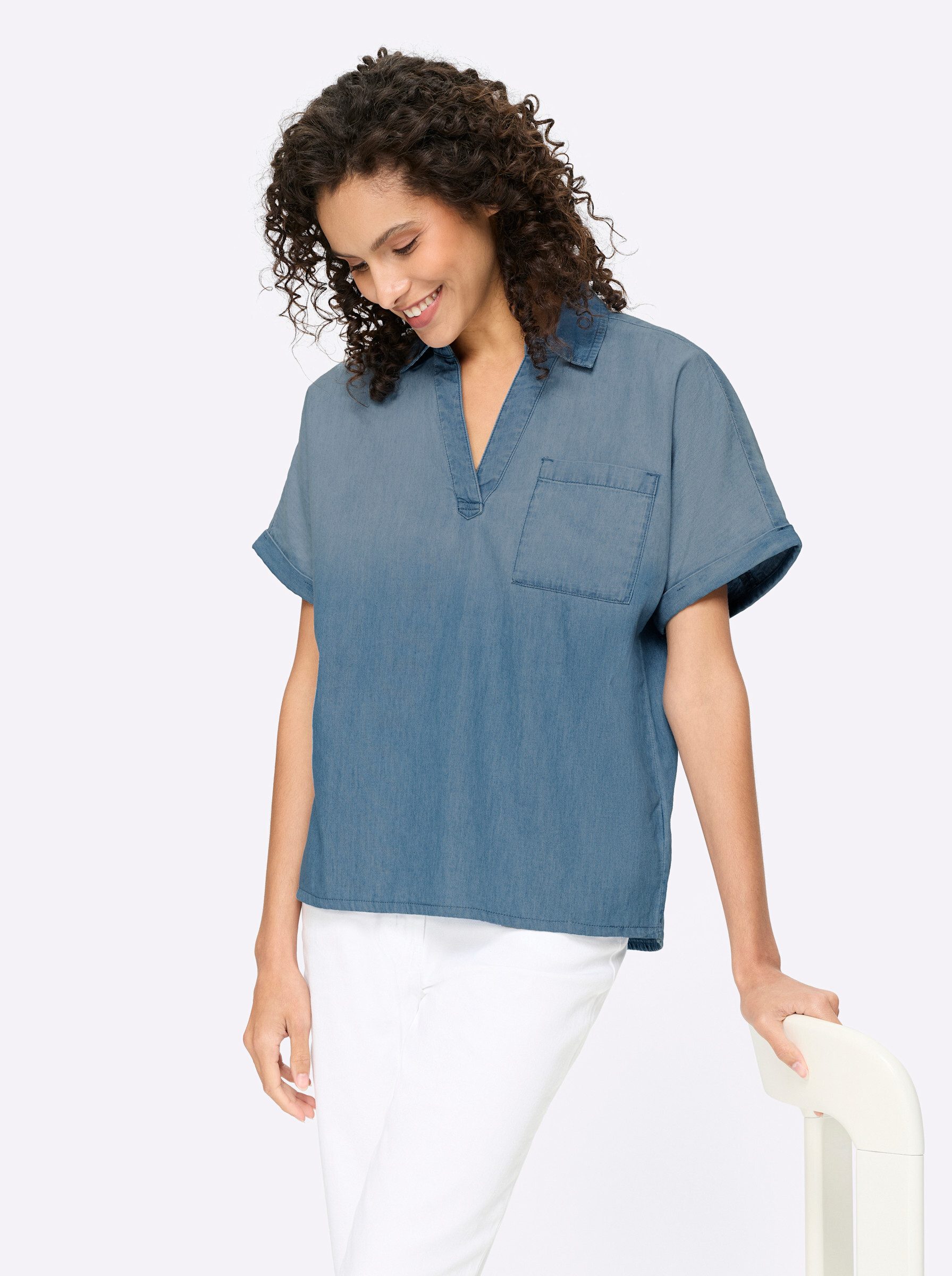 heine Klassische Bluse Jeansbluse Kurzarm