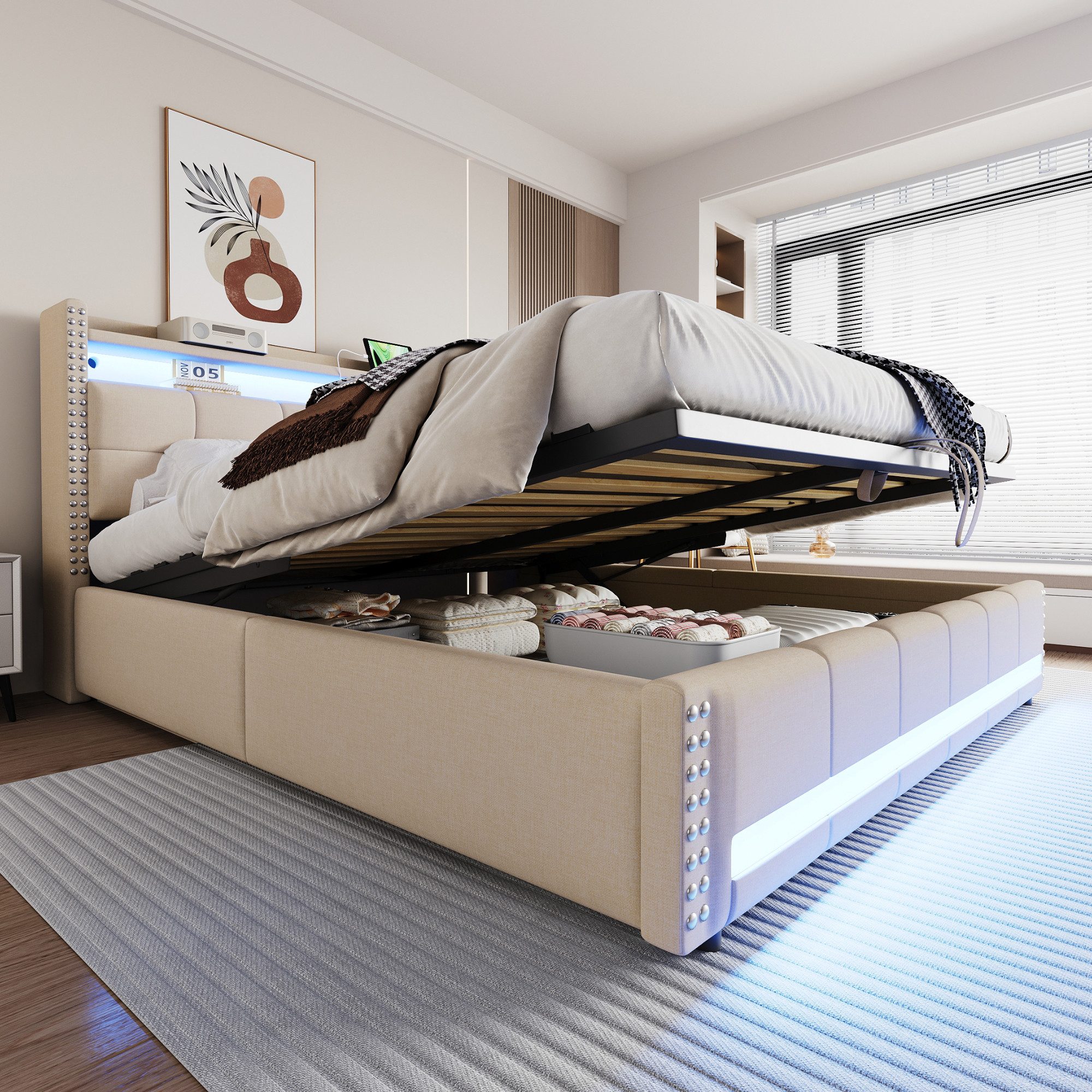 STILVORA Polsterbett 180X200 mit matratze,Boxspringbett mit Bettkasten,LED günstig online kaufen