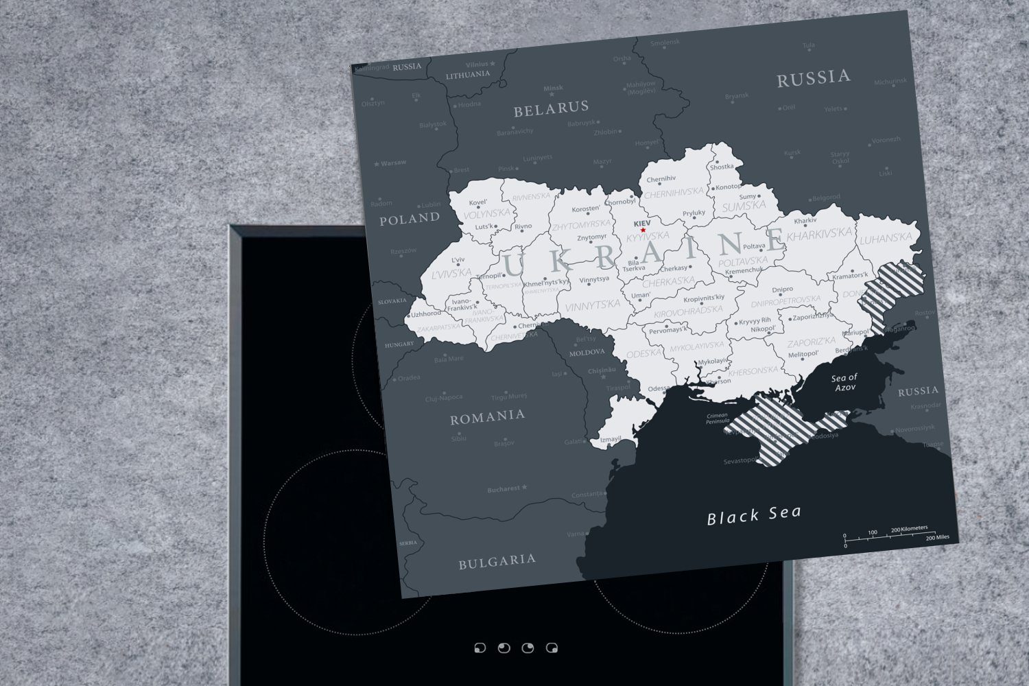 weißen tlg), Illustration (1 der Ukraine, cm, Ceranfeldabdeckung, einer für küche Vinyl, 78x78 Karte Herdblende-/Abdeckplatte MuchoWow Arbeitsplatte