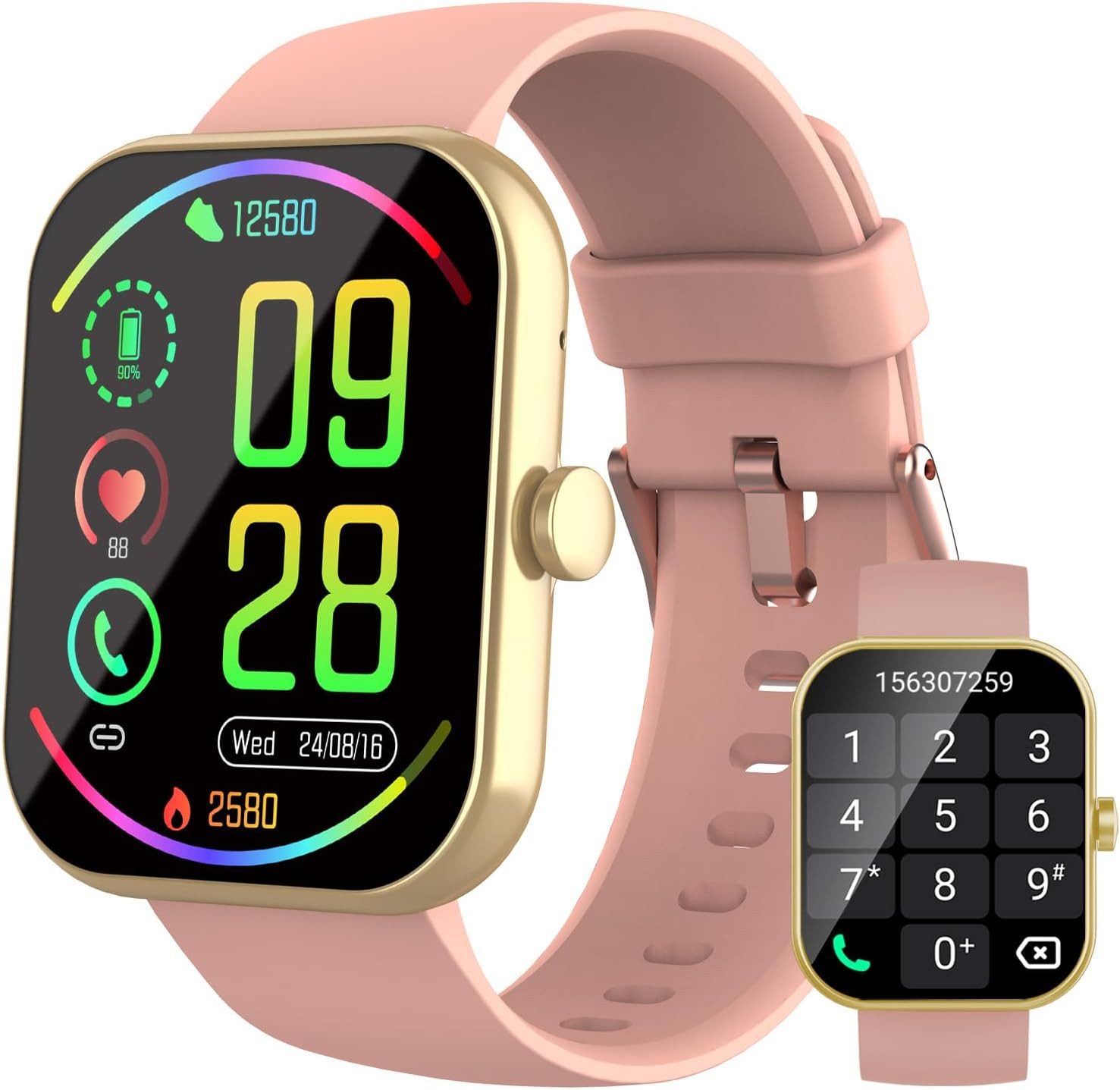Fempoin Smartwatch (4,8 cm, android ios), Smartwatch mit 1,91 Zoll Display Telefonfunktion Fitness IP68 Akku