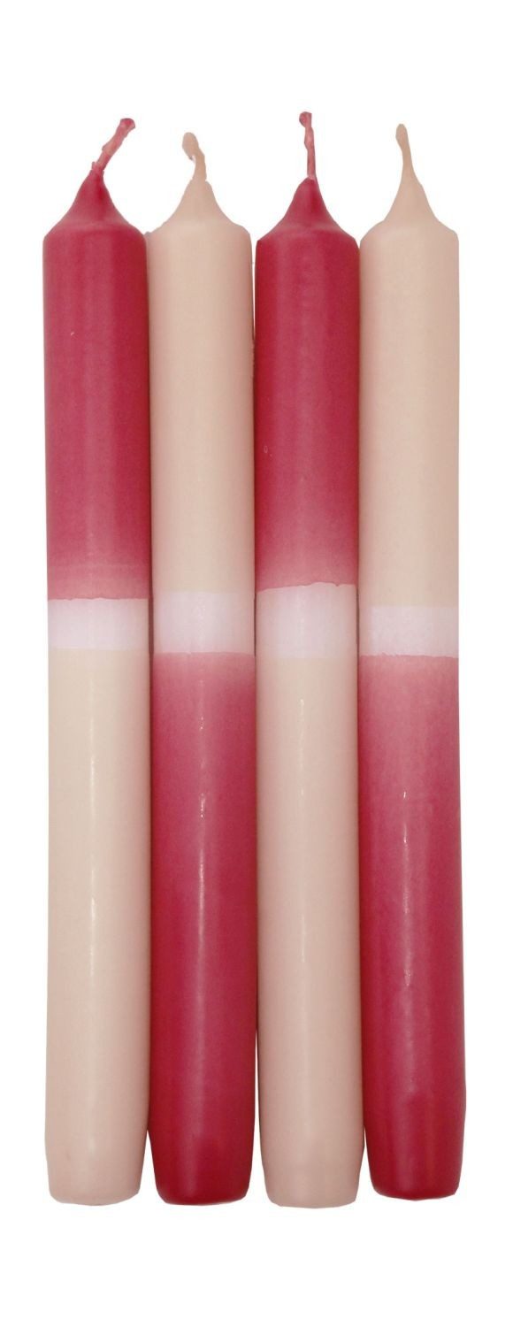 INNA-Glas Tafelkerze Dip Dye Stabkerzen LISSITA, 4 Stück, himbeer-creme, 25cm, Ø2,3cm, 11h