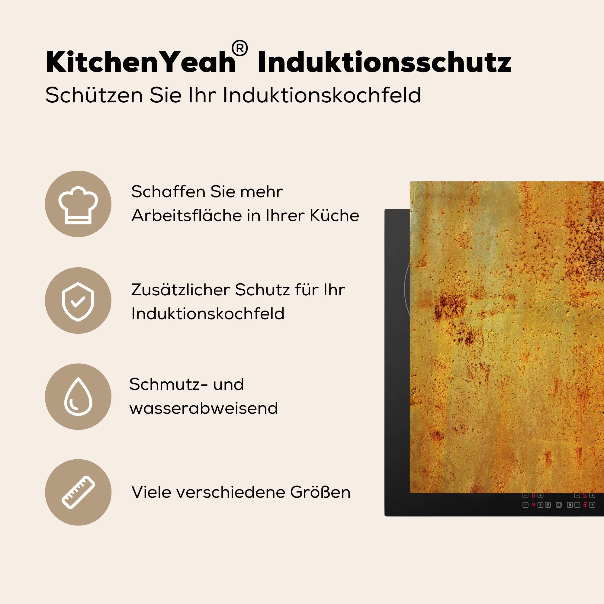 MuchoWow Herdblende-/Abdeckplatte Rost küche tlg), Vinyl, 78x78 für Ceranfeldabdeckung, Gelb - Vintage, Arbeitsplatte (1 - cm