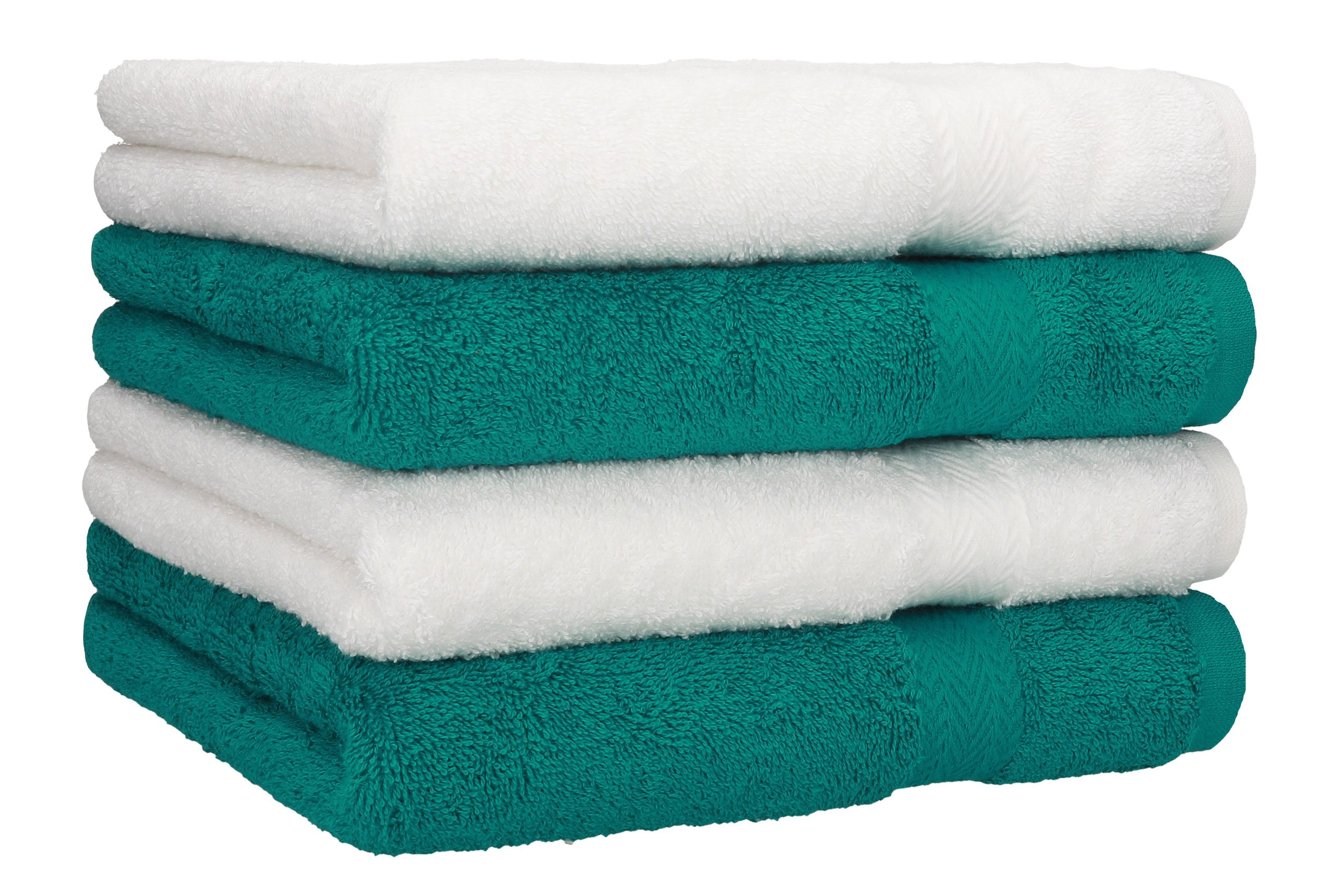 Betz Handtücher 4 Stück Handtücher Premium 4 Handtücher Farbe weiß und smaragdgrün, 100% Baumwolle