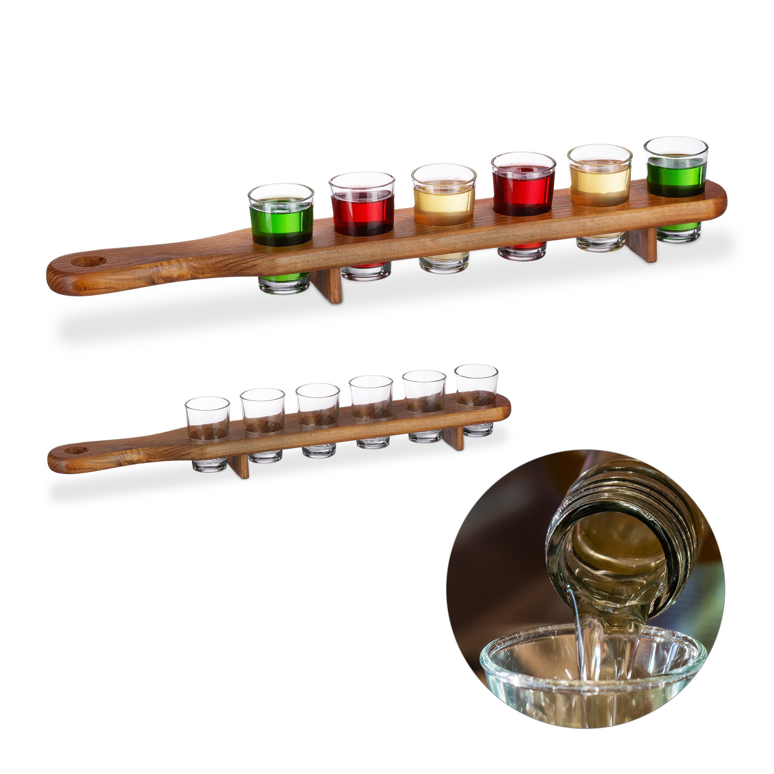 Gläser-Set 2 x Schnapsbrett Holz mit je 6 Gläsern