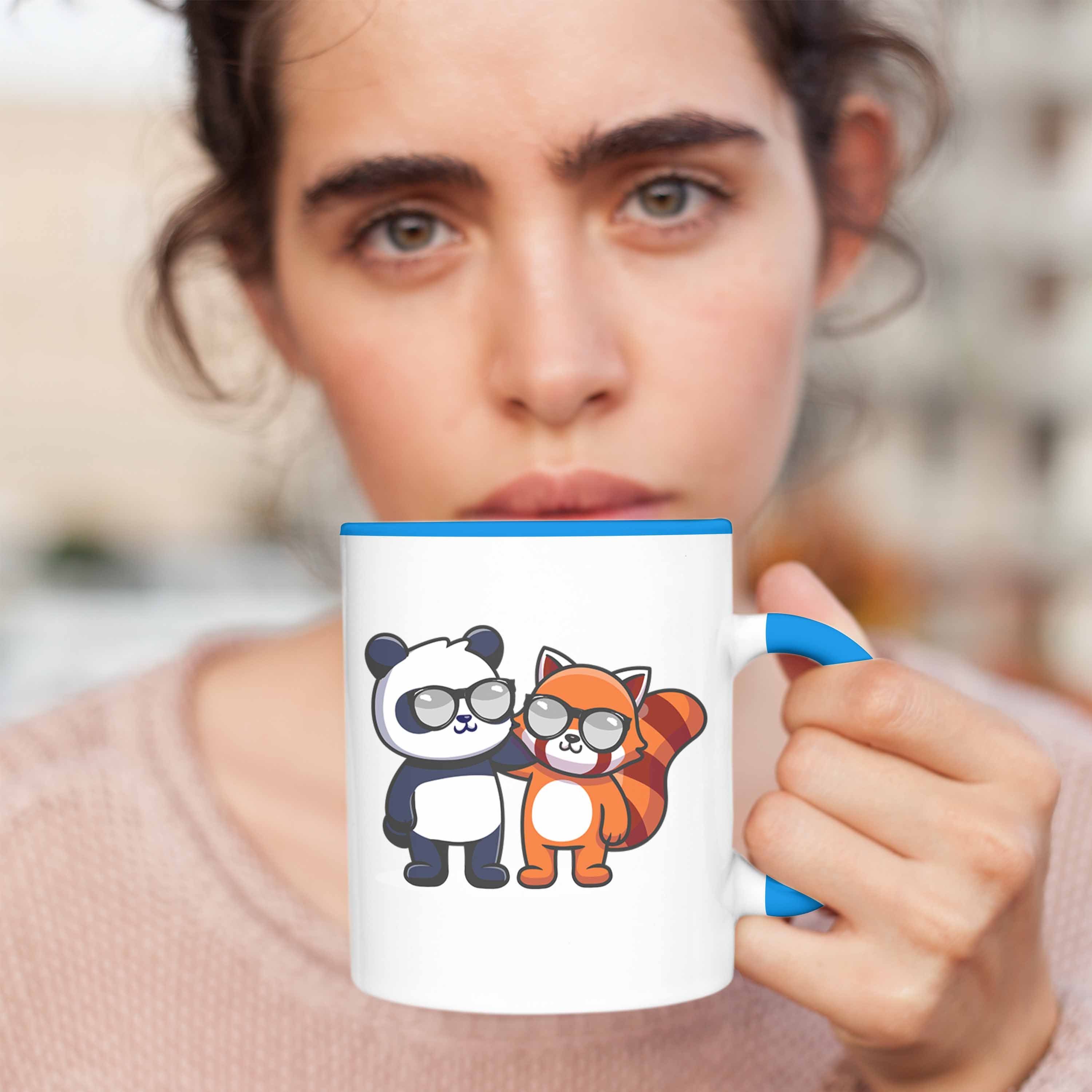 für Jungs Freunde Trendation Mädchen Musik Kinder Trendation Tasse Geschenkidee Tasse Grafik Roter Lustige Panda Blau -
