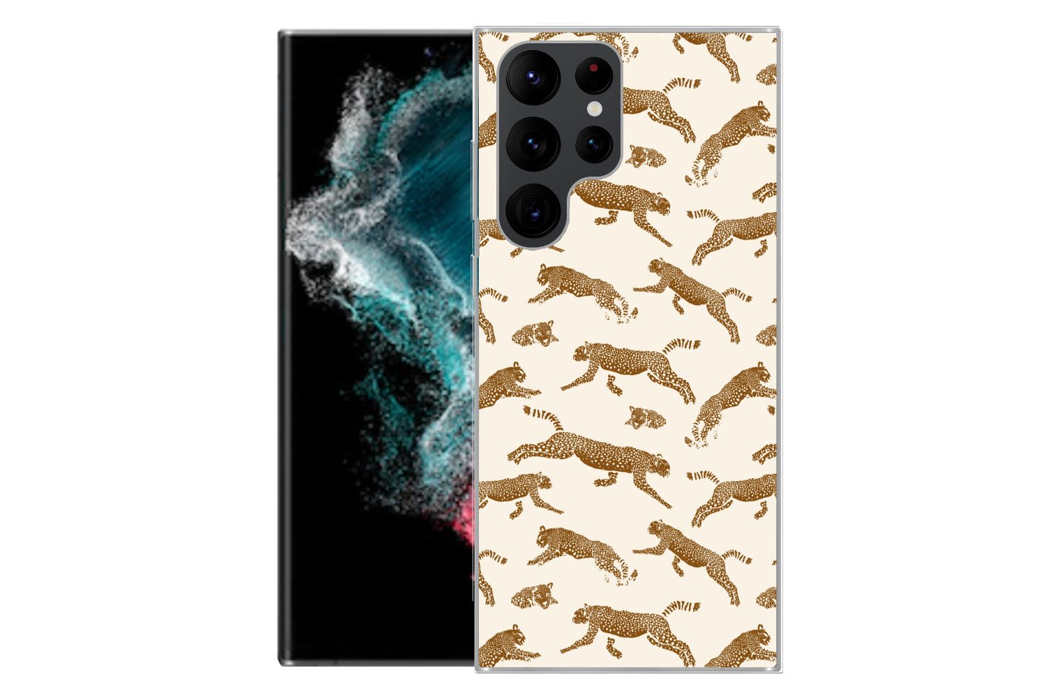 MuchoWow Handyhülle für Samsung Galaxy S22 Ultra Panther - Tiere - Beige - Braun - Muster, Phone Case, Silikon, Schutzhülle Dünn
