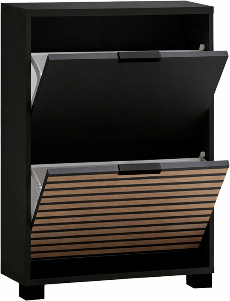 Schildmeyer Schuhschrank HANK, 2 Klappen, Breite 59,8 cm, akustik-optik, MADE IN GERMANY (1-St) eine Klappe in Akustikplatten-Optik, MADE IN GERMANY