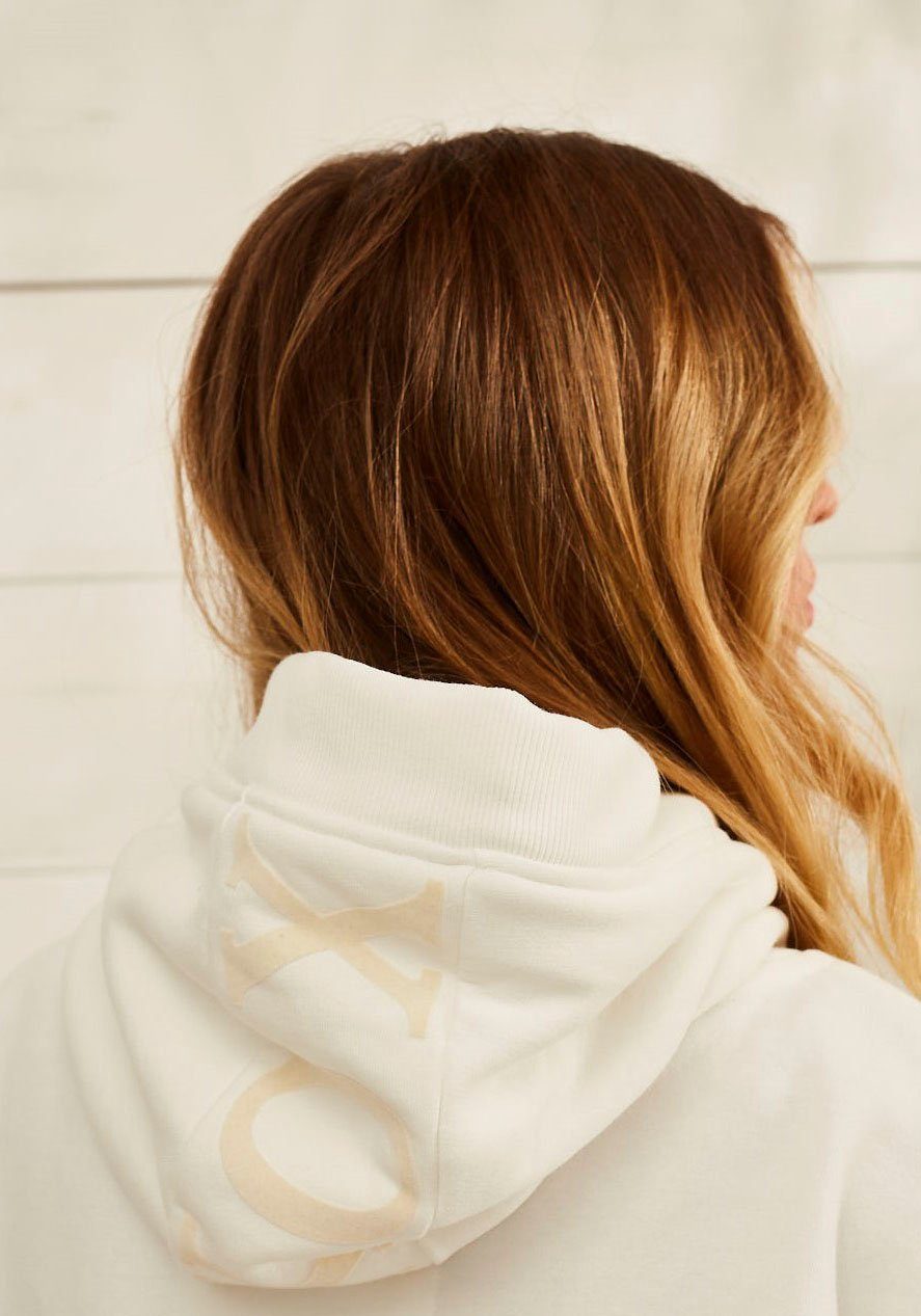 Damen Pullover XOX Sweatshirt melierter Hoodie mit Logo-Flockdruck