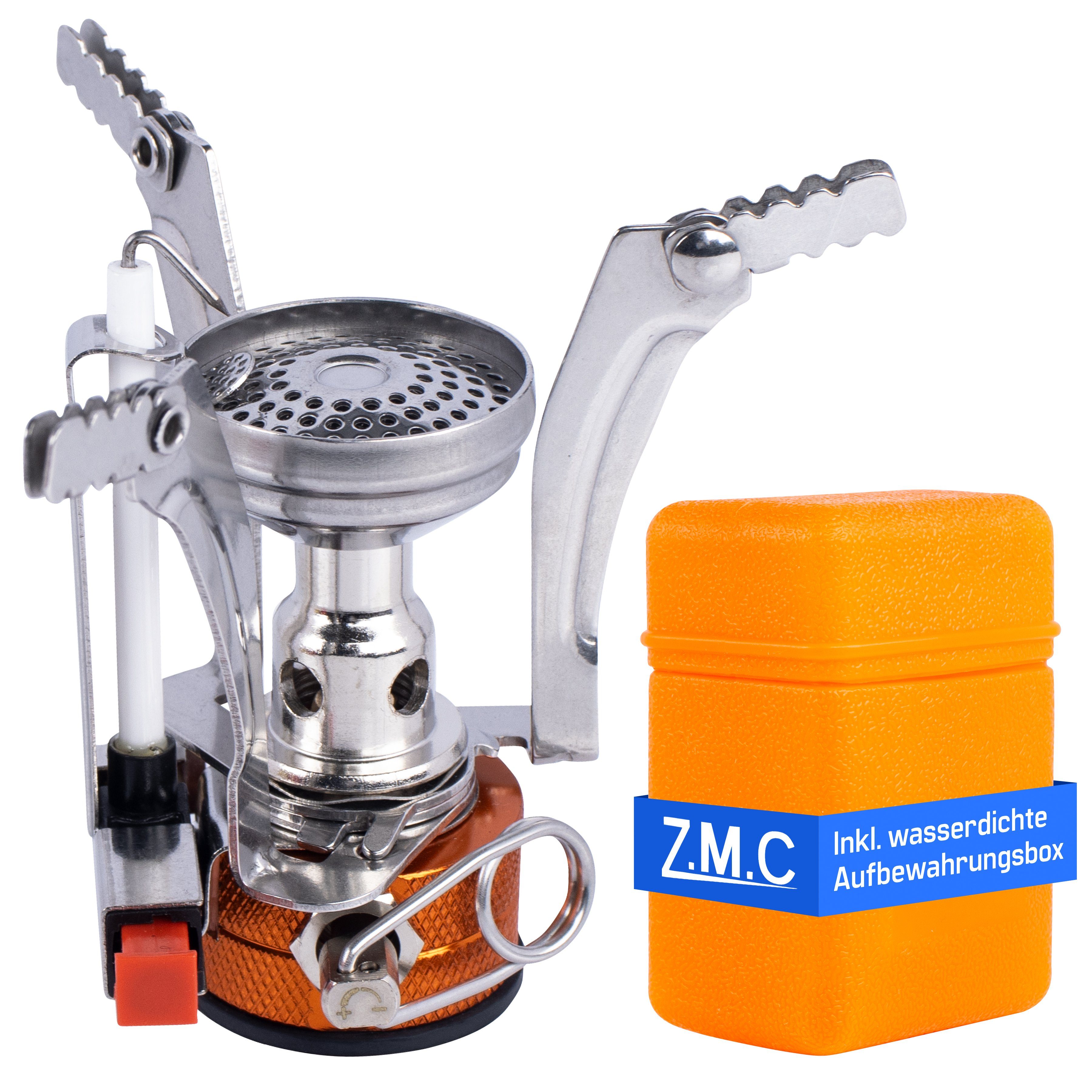 ZMC Gaskocher Kartuschenkocher, Transportabler Outdoor Campingkocher + Gaskartuschen, (3200W, tragbarer Gaskocher aus rostfreiem Stahl inkl. Aufbewahrungsbox, 3200W, tragbarer Gaskocher aus rostfreiem Stahl inkl. Aufbewahrungsbox), 1 flammig, Verbrauch 213g/h Piezo-Zündung, nur 100g
