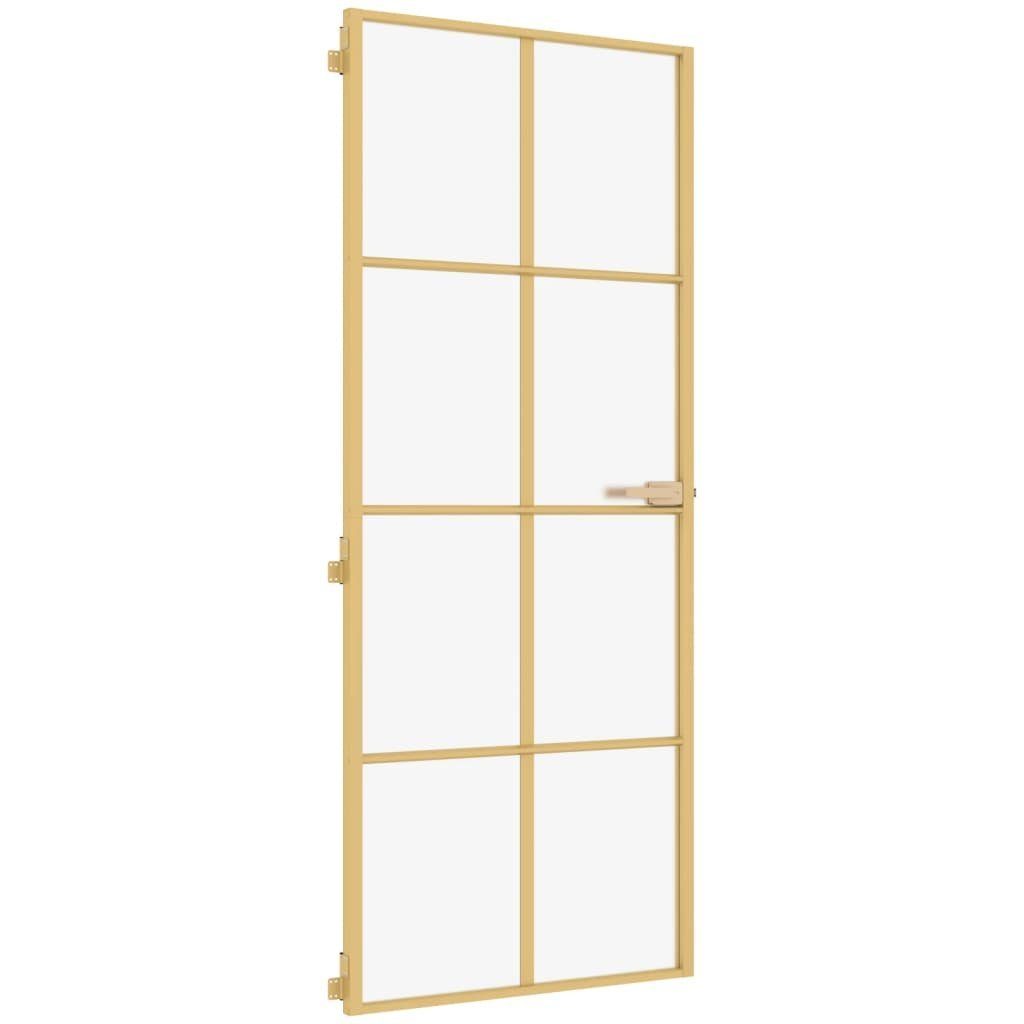 vidaXL Zimmertür Innentür Zimmertür Glas Schlank Golden 83x201,5 cm Hartglas und Alumin