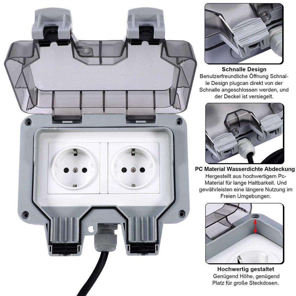 Für IP66 Verlängerungskabel Wandsteckdose Sunicol mit Kabel Außensteckdosen, Gartensteckdose Box, 16A,Stecker 3M/5M/6M/10M Wasserdicht, Garten, set,