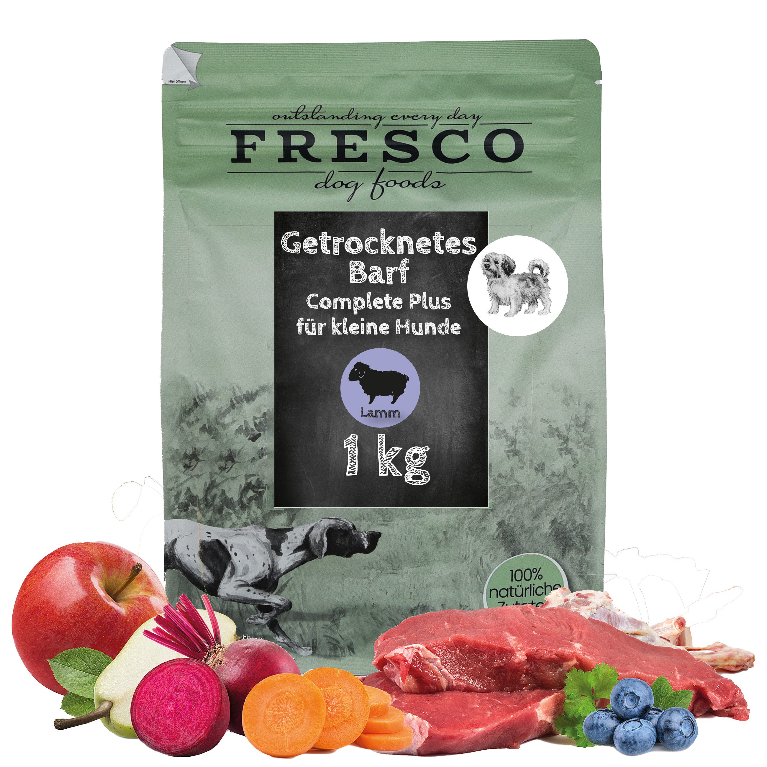 Fresco Dog TrockenBarf Lamm, für kleine Hunde, 1kg / 2,5kg, Hundefutter Trocken, Trockenfutter für: Hunde, Hypoallergen, getreidefrei, 80% Frischfleisch