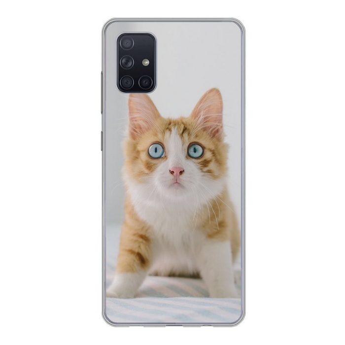 MuchoWow Handyhülle Kätzchen - Blau - Orange - Mädchen - Jungen - Kind Phone Case Handyhülle Samsung Galaxy A71 Silikon Schutzhülle