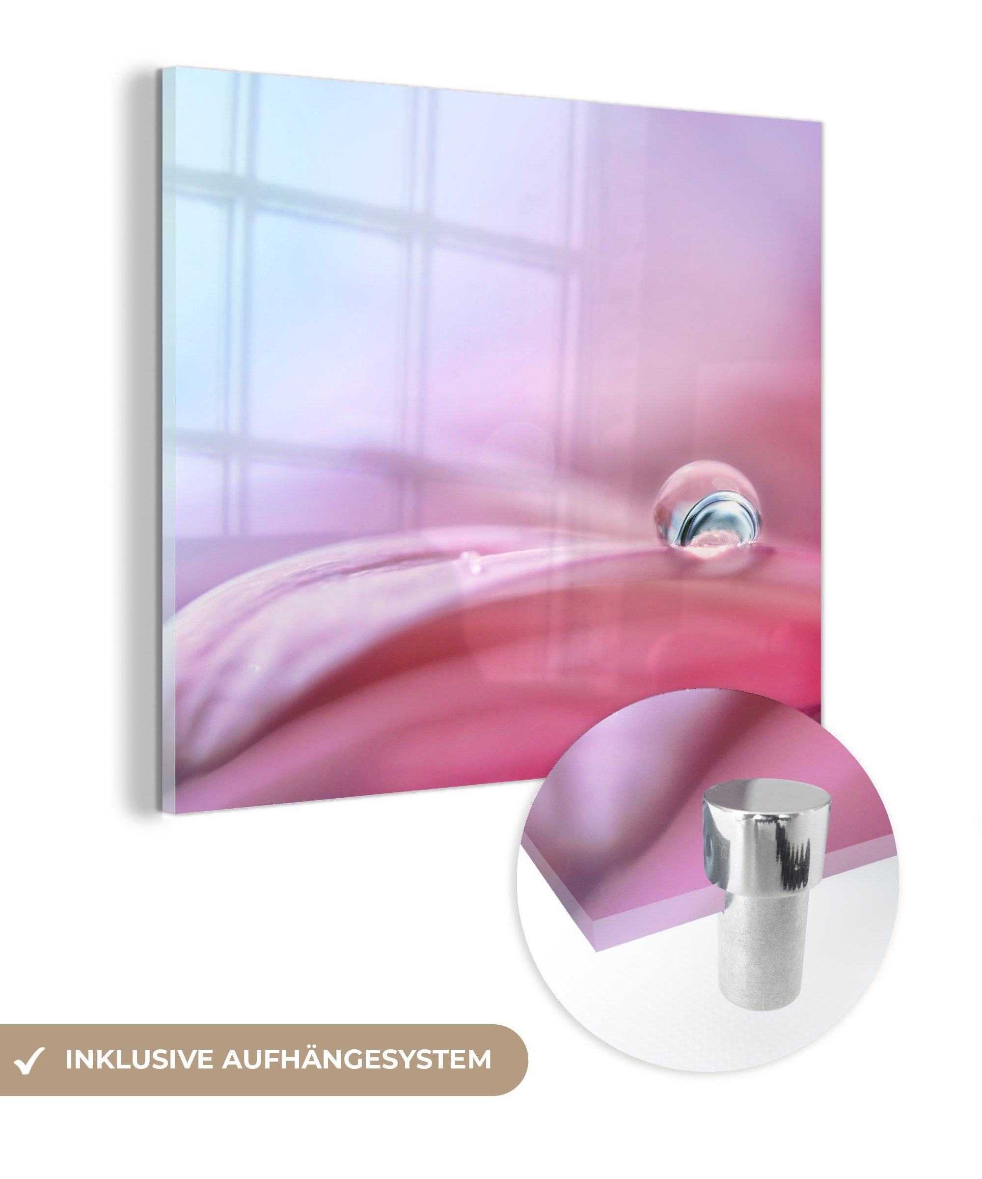 MuchoWow Acrylglasbild Wassertropfen auf einem Gerbera-Blatt, (1 St), Glasbilder - Bilder auf Glas Wandbild - Foto auf Glas - Wanddekoration | Bilder
