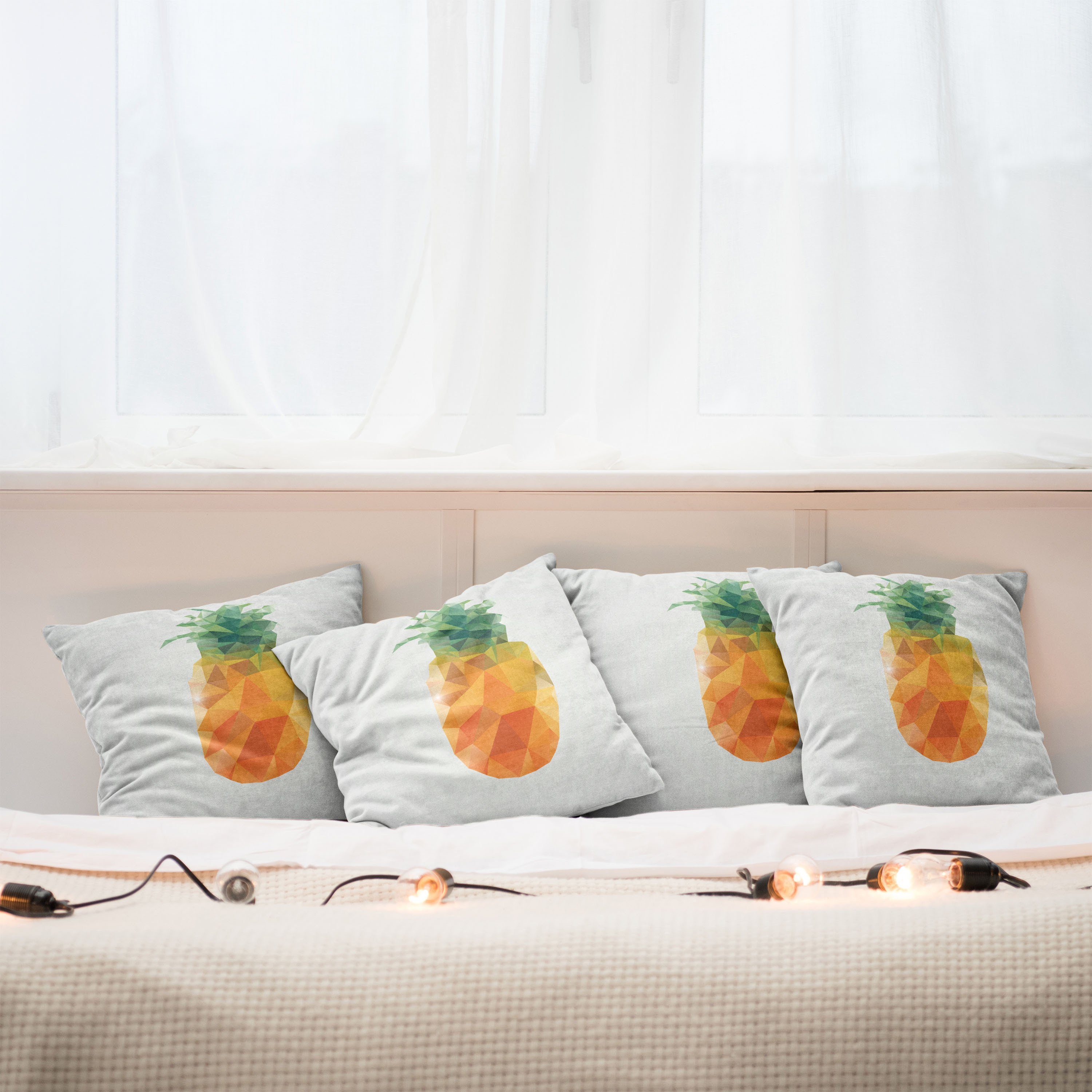 grün Doppelseitiger Accent Ananas Modern Abakuhaus Stück), Kissenbezüge orange (4 Angular Digitaldruck,