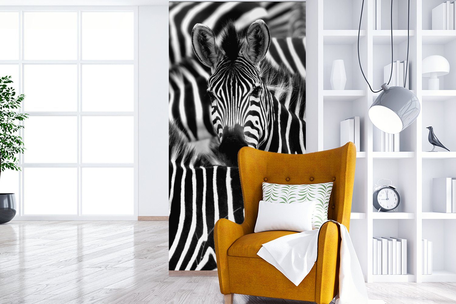schwarz-weiß Fototapete Küche, für Zebra Fototapete Schlafzimmer Wohnzimmer (2 Matt, St), bedruckt, Vliestapete Fotodruck, MuchoWow