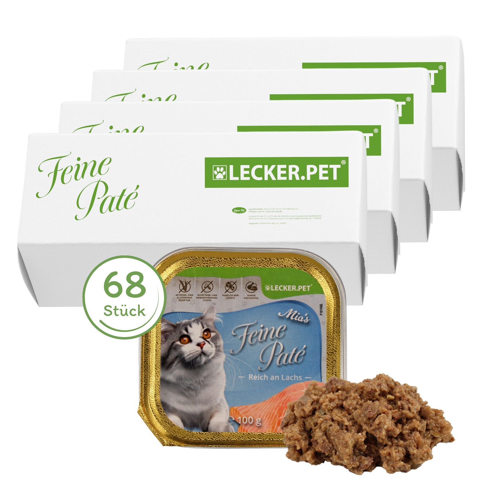 Lyra Pet 68 x 100 g Lecker.Pet® Mia's Feine Paté Reich an Lachs Nassfutter Lachs, 17St.