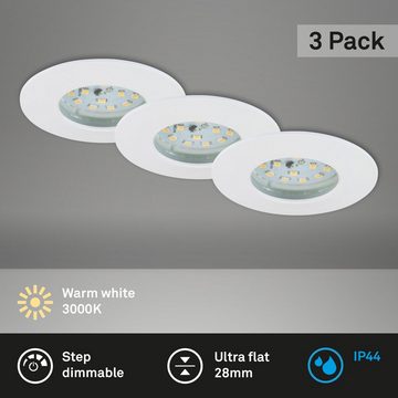 Briloner Leuchten LED Einbauleuchte 7295-036, LED fest verbaut, Warmweiß, Einbauleuchte 3er SET für Bad - dimmbar IP44 Ø 7,5cm