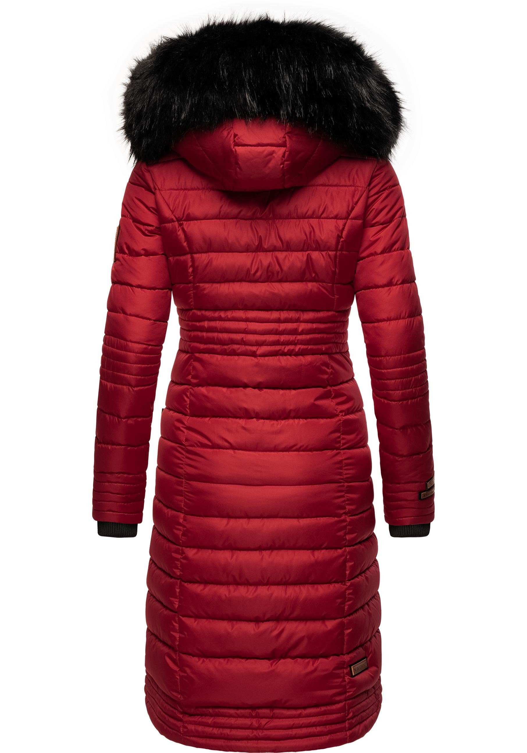 Navahoo Wintermantel Umay langer Damen Winter Steppmantel mit Kunstfellkapuze