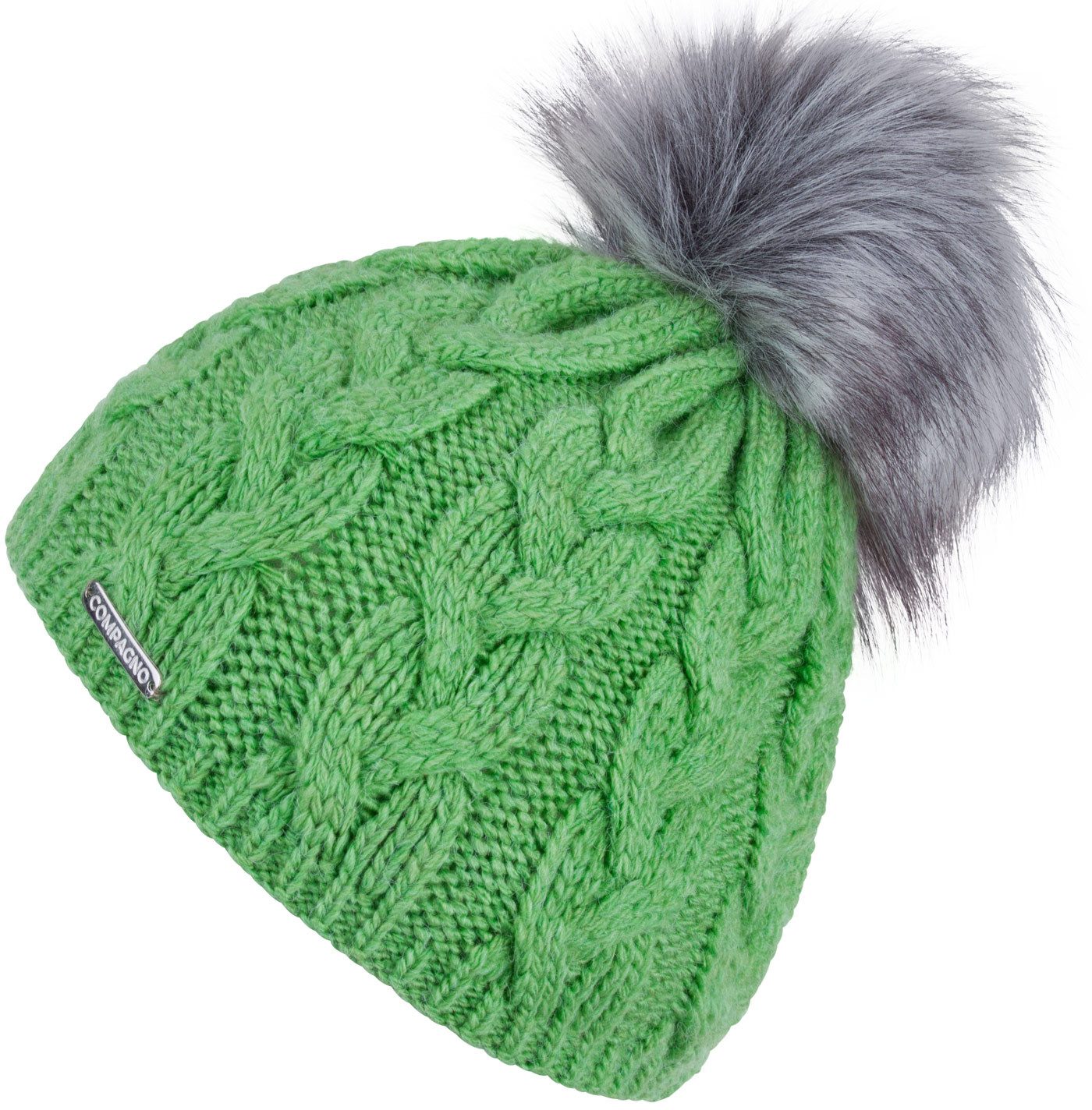compagno Bommelmütze (1-St) Bommelmütze Wintermütze Zopf-Strickmuster Damen Fleecefutter Beanie