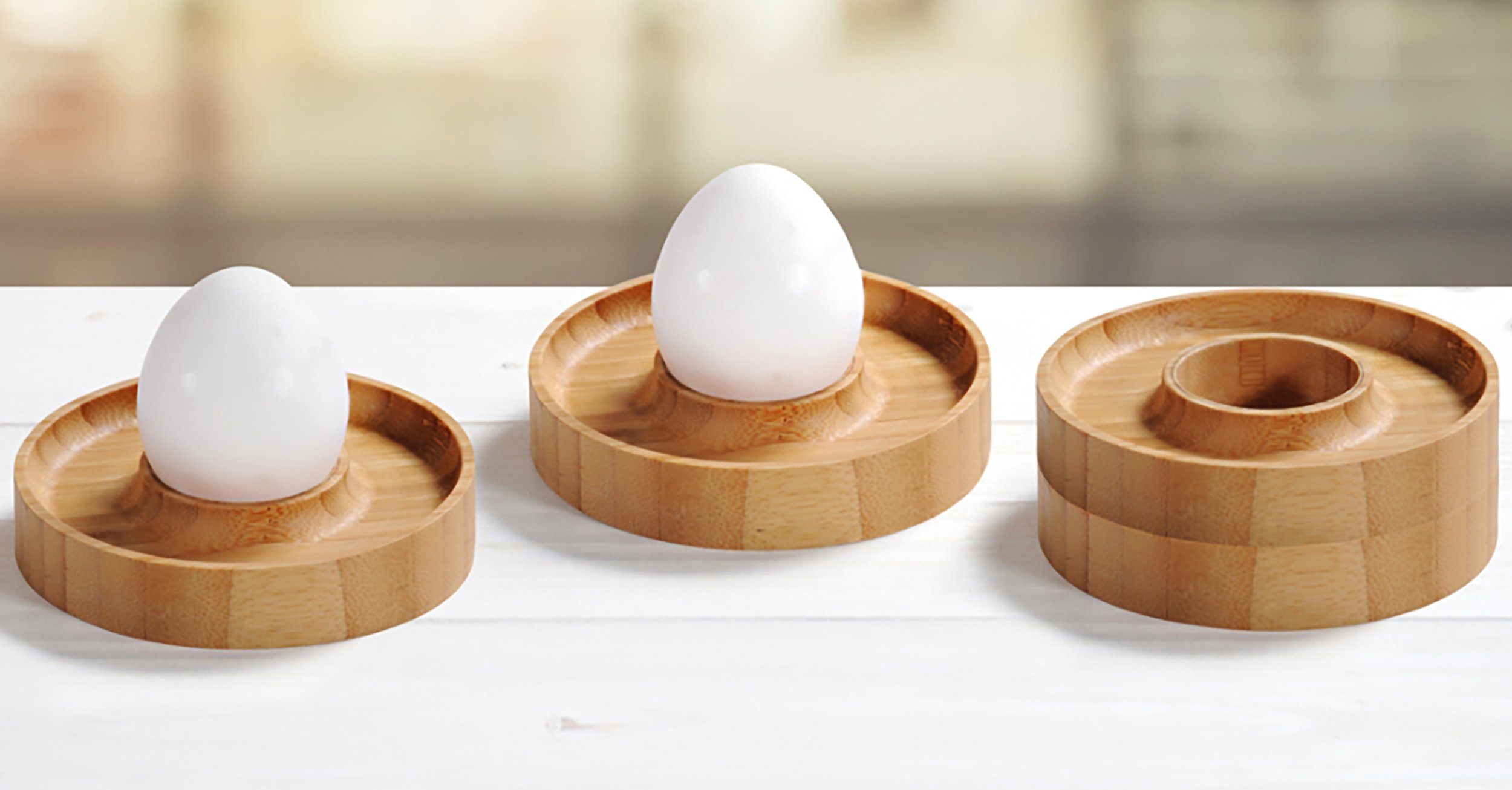 Kesper Eierbecher 4x EIERBECHER Bambus FSC Ø10cm rund Eierhalter Eierbehälter 56, (4-tlg), Eierständer Holz