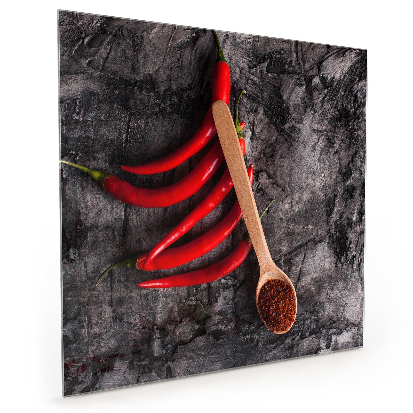 Löffel und Chilischoten Motiv mit Primedeco Spritzschutz Küchenrückwand Küchenrückwand Glas