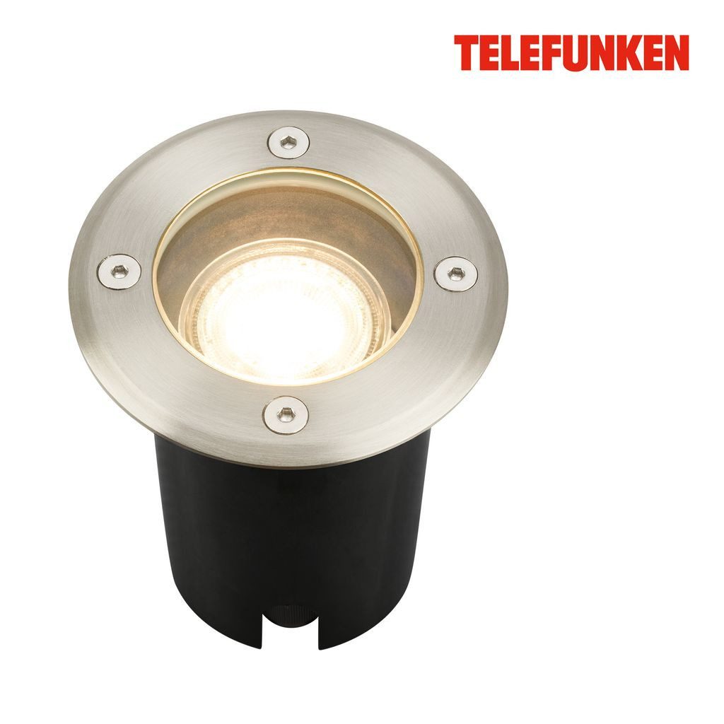 Telefunken Gartenstrahler 322702TF, ohne Leuchtmittel, 2700K - Extra-Warmweiß, Bodeneinbaustrahler Außen 10x11,5 cm Schwarz max.7W GU10 Terrasse