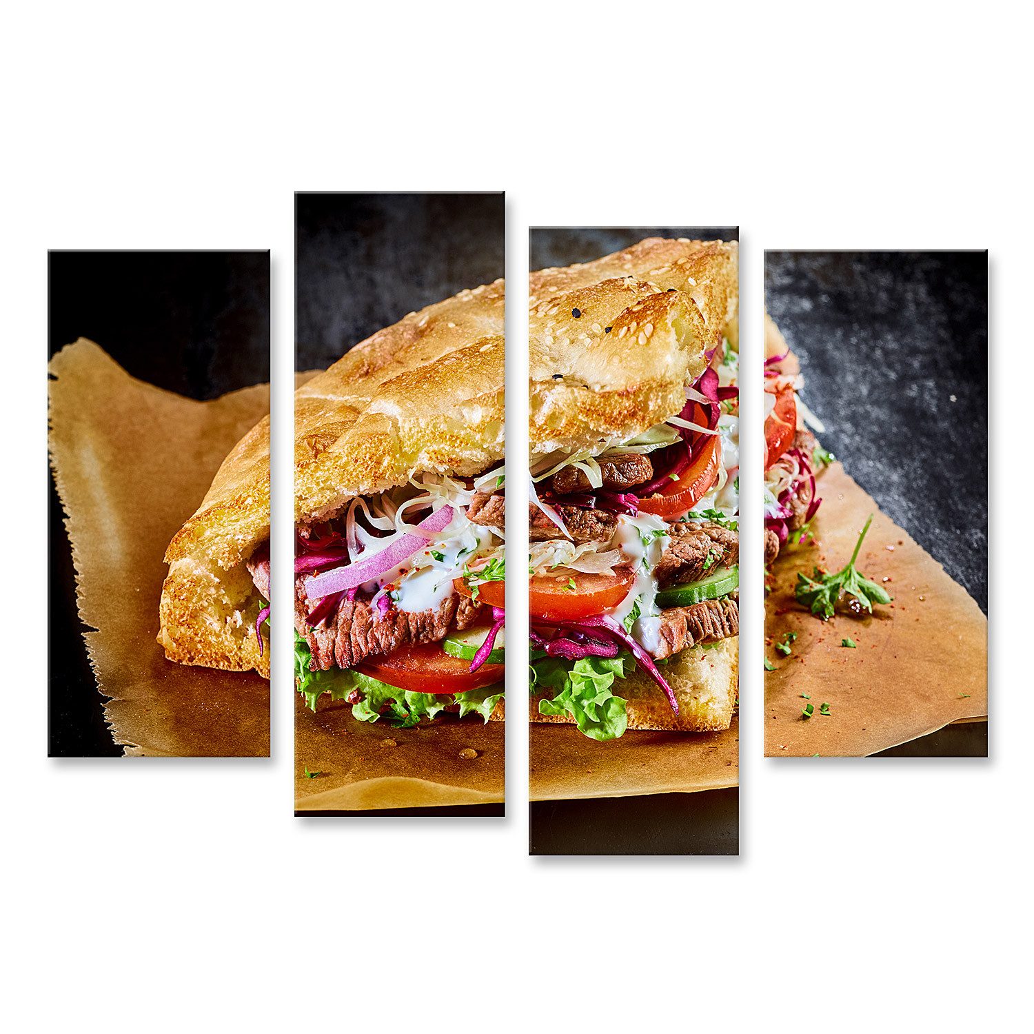 islandburner Leinwandbild Türkischer Döner Goldenes Getoastetes Fladenbrot Gefüllt Rot Bilder