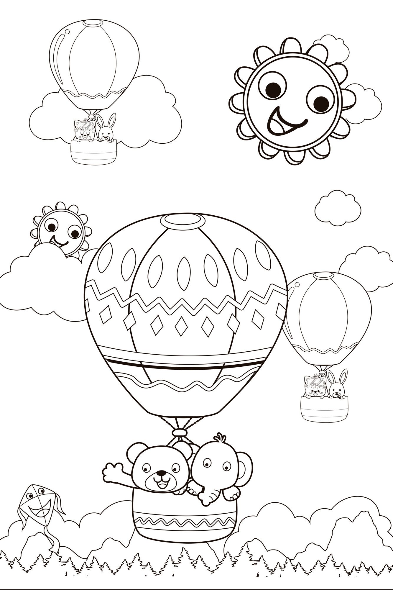 queence Bild Ballonfahrt mit Bär und Elefant, Ballonfahren, Berge, Bär, Bären, Elefant, Elefanten, Figuren, Mädchen, Märchenbilder, klassische Fantasie (1 St), DIY Wandbild aus Dibond