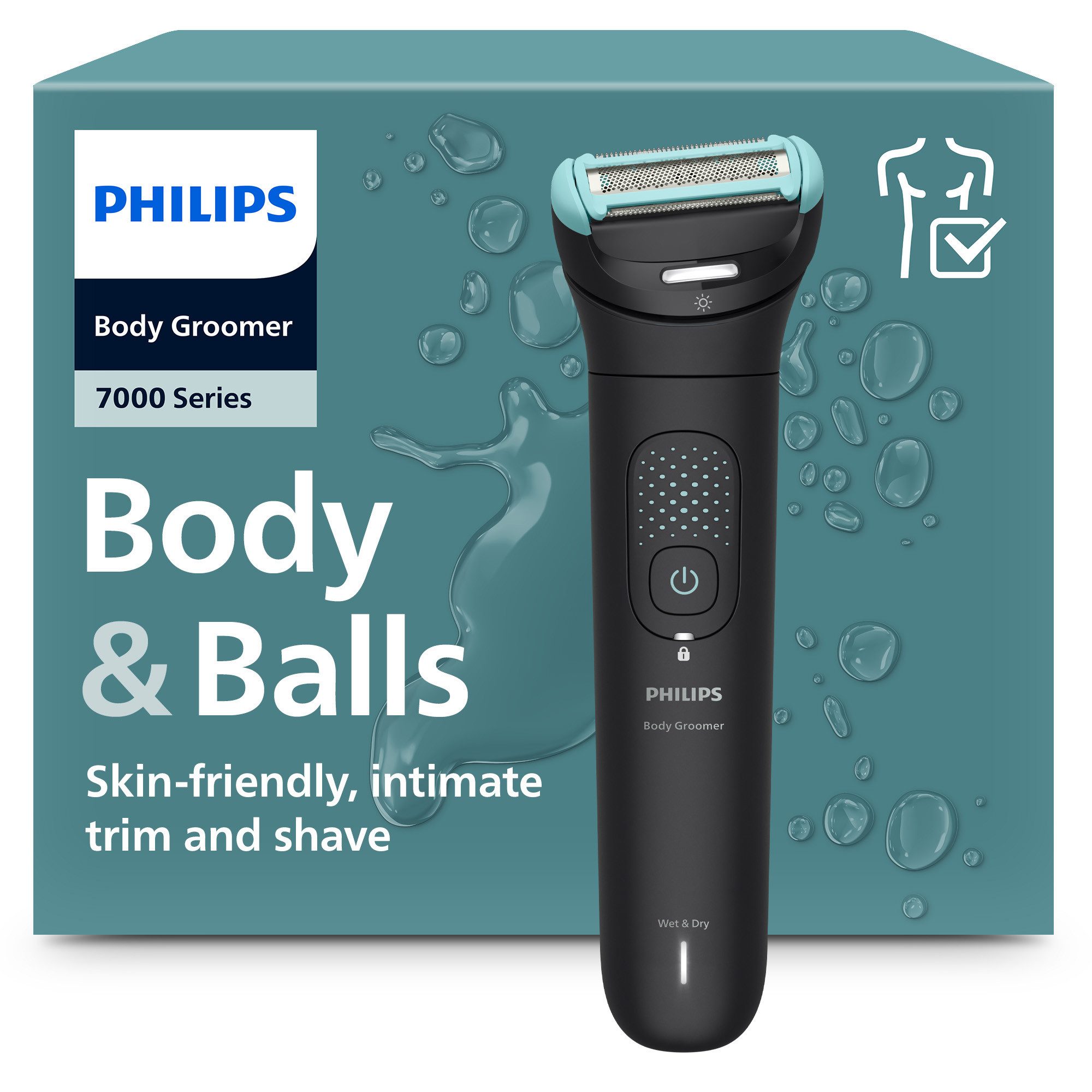 Philips Elektrokörperrasierer Serie 7000 BG7470/15, Aufsätze: 4, mit flexiblem 2D-Scherkopf, Präzisionskamm, inkl. Reiseetui