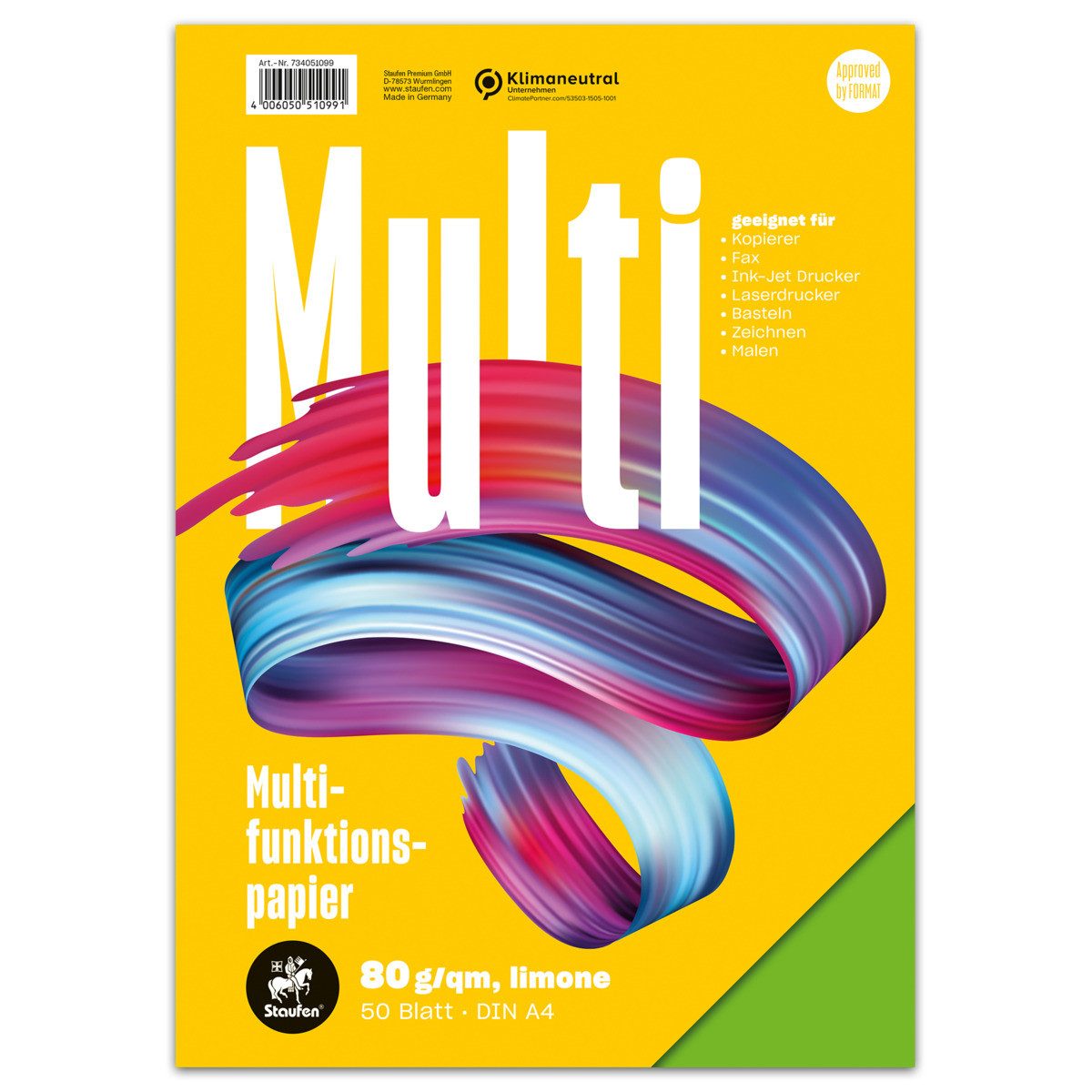 Staufen Drucker- und Kopierpapier Staufen Multifunktionspapier 50 Blatt 80g/m² limone DIN A4