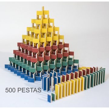 Pestas Spielesammlung, 500 bunte Dominosteine aus Birkensperrholz in einer Box