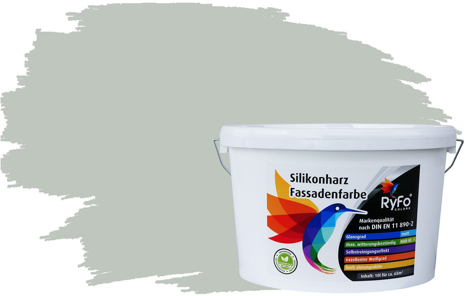 RyFo Colors Fassadenfarbe Silikonharz Fassadenfarbe Grüntöne, 1 L ca. 6 m², Wasserabweisend, diffusionsfähig, schützt vor Schmutz, UV-beständig