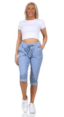 Aurela Damenmode 7/8-Hose Damen Sommerhose Capri Jeans Kurze Hose Bermuda in sommerlichen Farben, Taschen und Kordelzug, 36-44