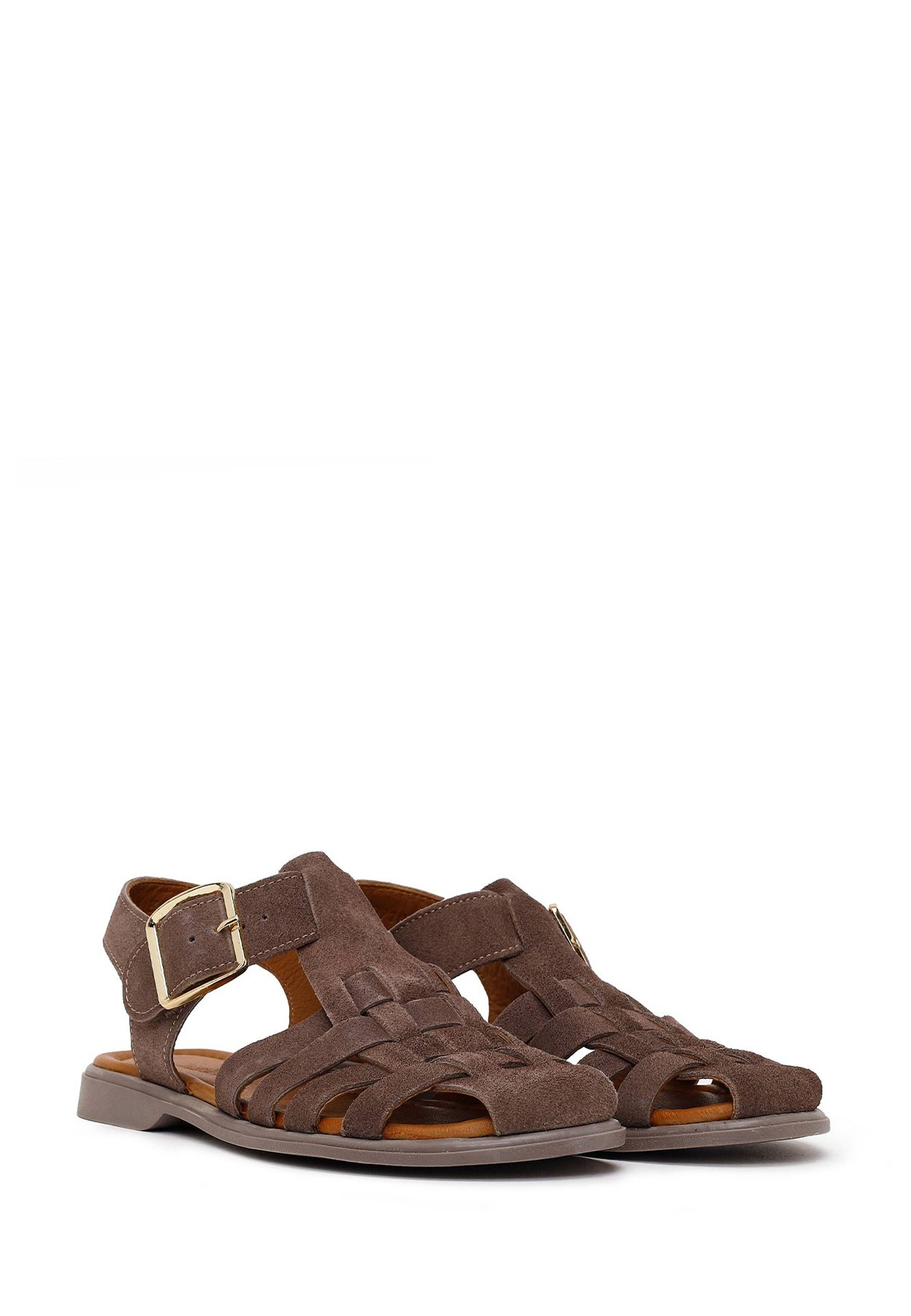 Derimod Sandalen aus Veloursleder Sandale Echtes Leder, Lederfutter, Schnallenverschluss, Geflochtene Riemen