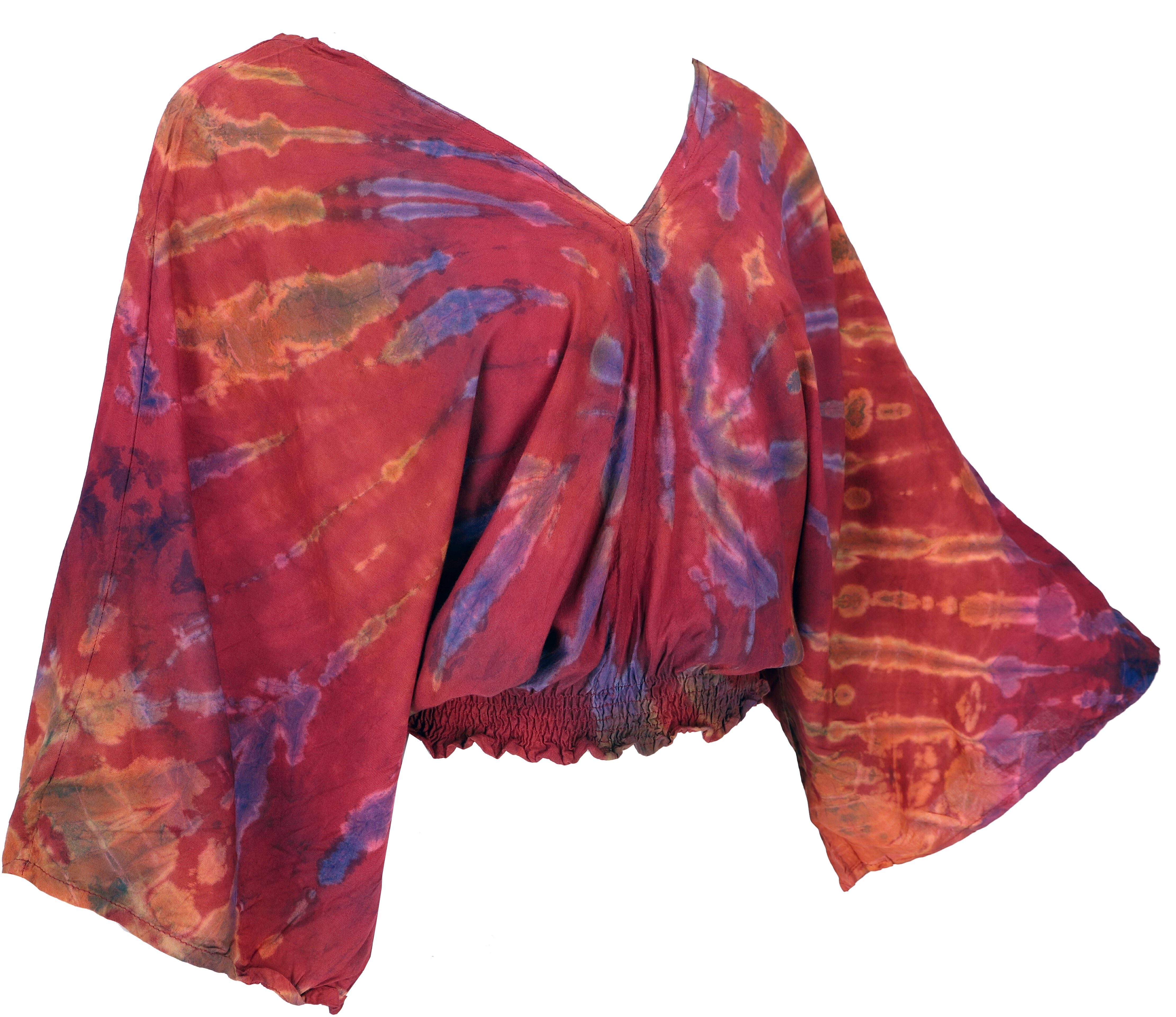 Guru-Shop Longbluse Luftige Batikbluse, Boho Sommerbluse - rot Boho günstig online kaufen