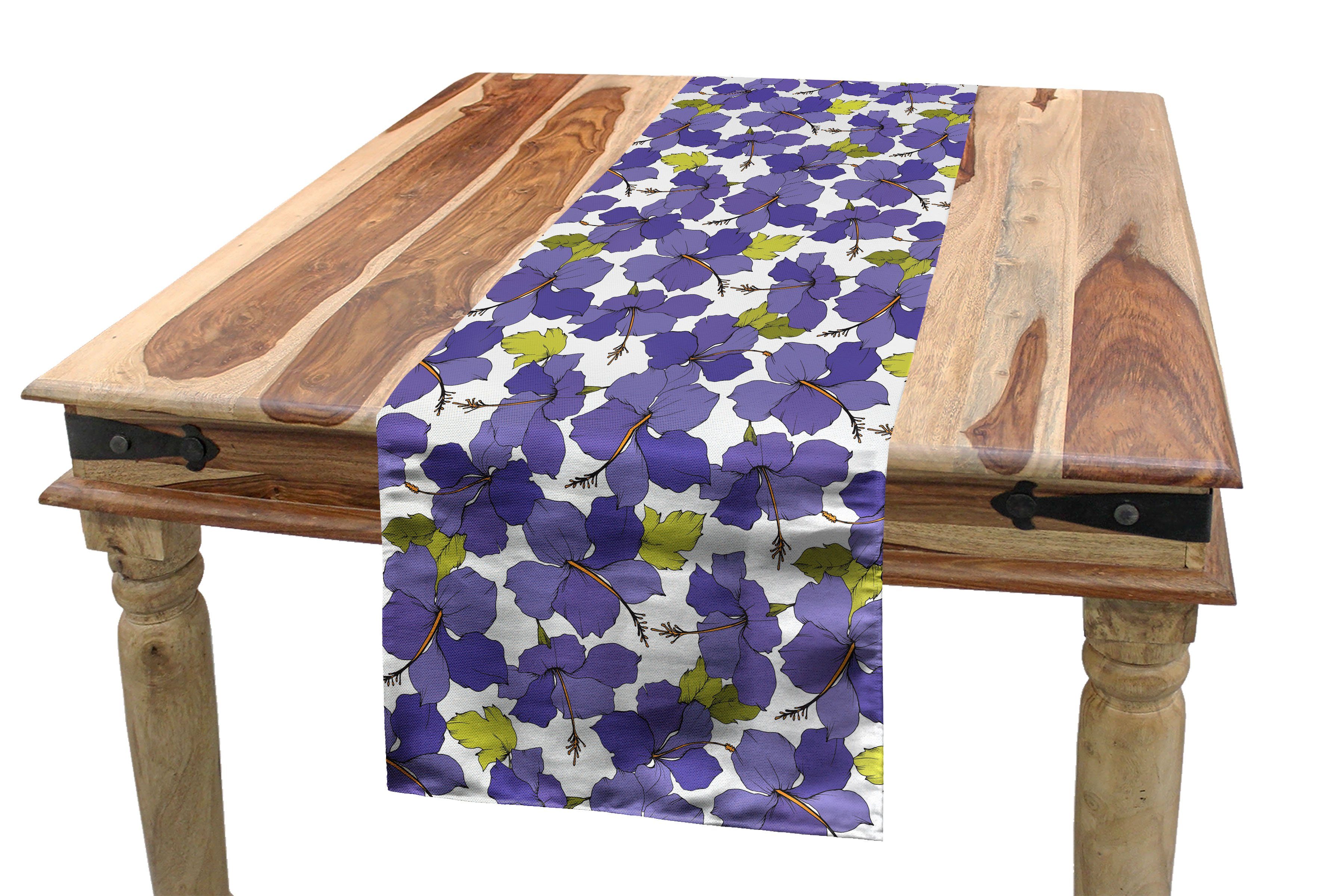 Abakuhaus Tischläufer Esszimmer Küche Rechteckiger Dekorativer Tischläufer, Exotische Lila Getönten Hibiskus-Blume