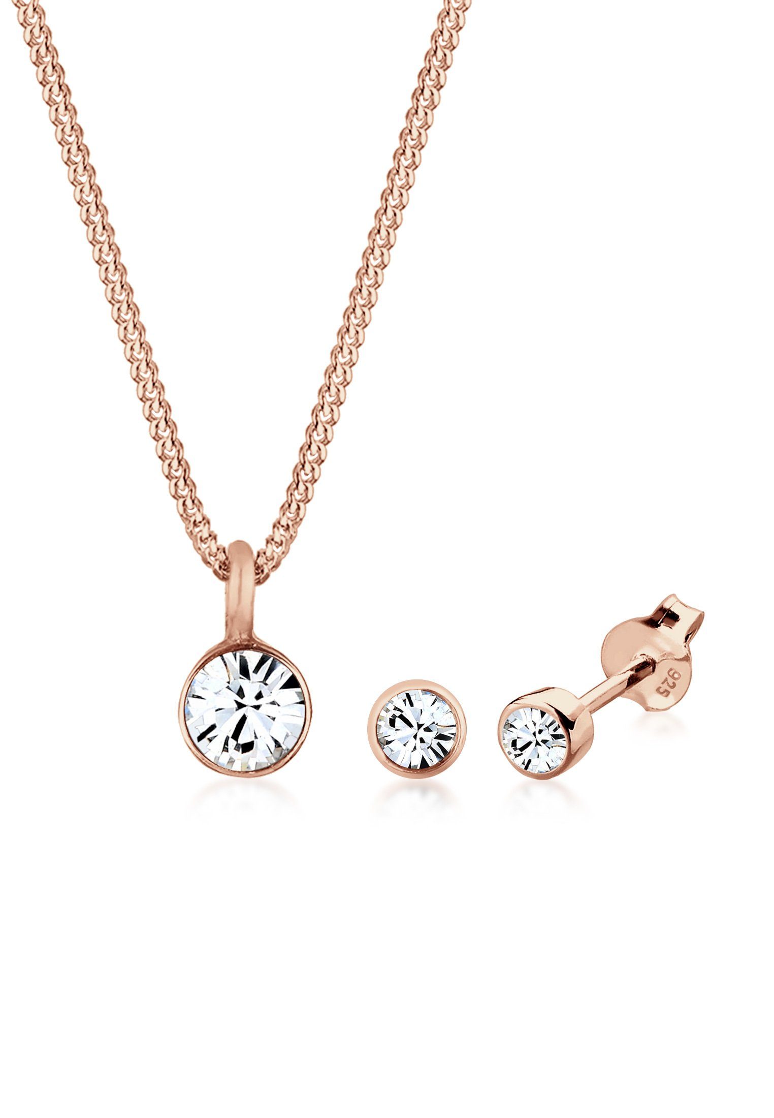 Elli Schmuckset Kette Stecker Weiß 925 Sterling Silber, mit Kristallen von Swarovski®