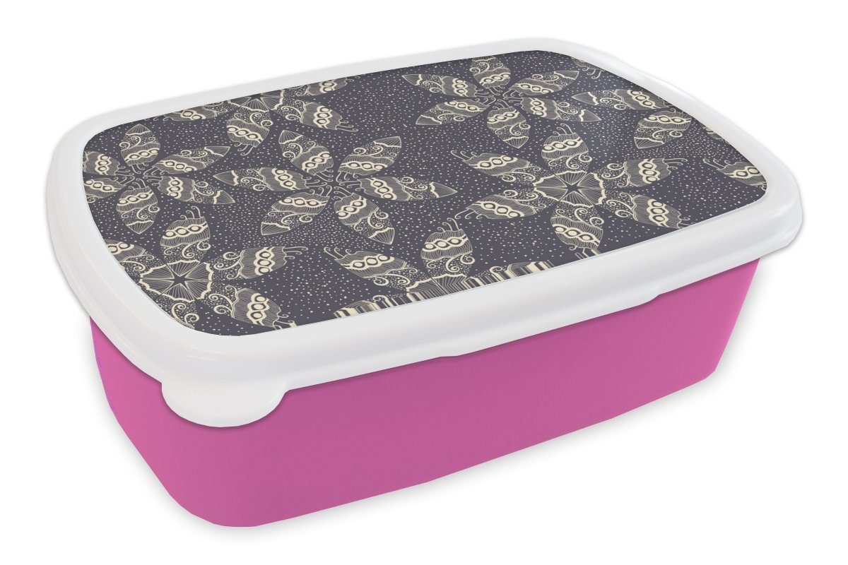 MuchoWow Lunchbox Blumen - Stern - Schnee - Winter, Kunststoff, (2-tlg), Brotbox für Erwachsene, Brotdose Kinder, Snackbox, Mädchen, Kunststoff rosa