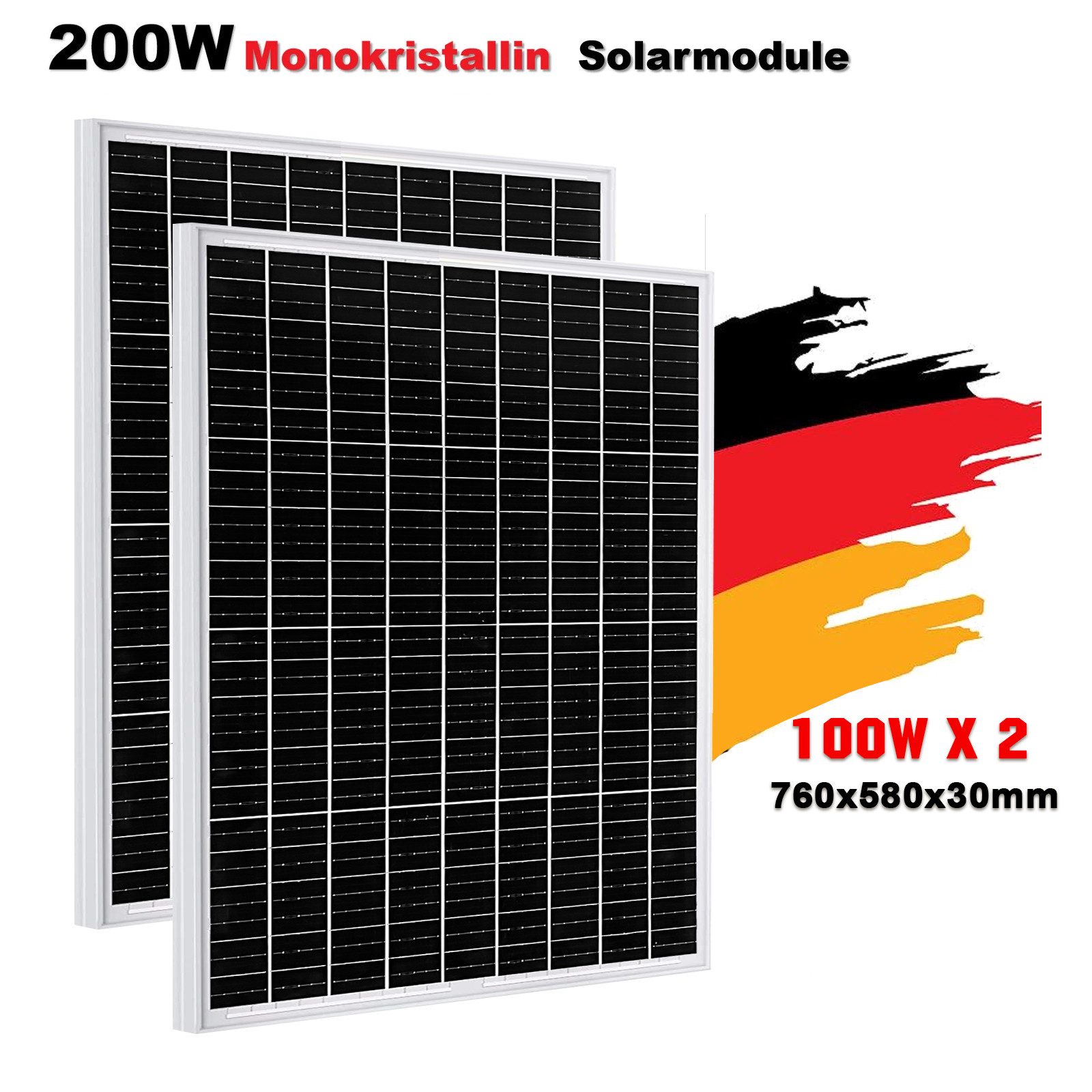 GLIESE Solaranlage 12V Solarmodul MONO Solae Panel, 200 W, Monokristallin, (Packung, 2-St., 100W 12V Solarpanel), seriell/parallel erweiterbar.